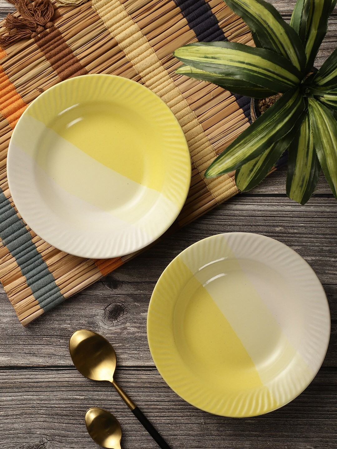 

MIAH Decor Yellow & White 4 Pieces Printed Ceramic Glossy Bowls
