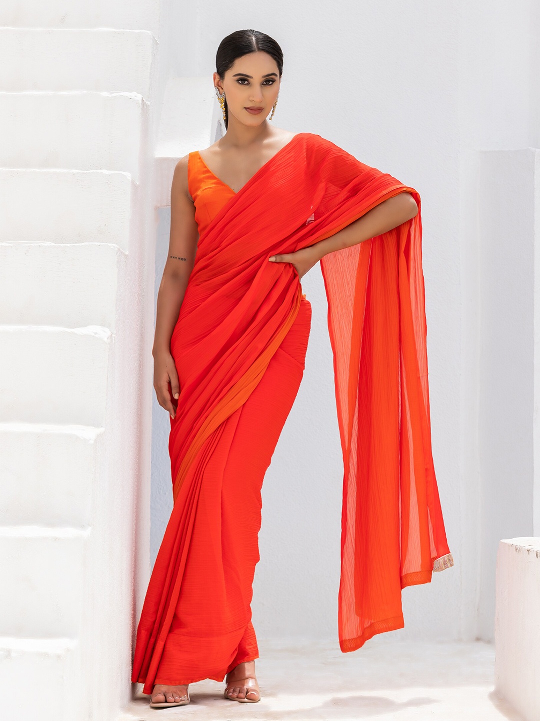 

Swtantra Pure Chiffon Saree, Orange