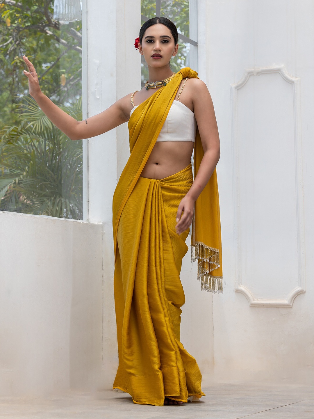 

Swtantra Textured Pure Chiffon Saree, Yellow