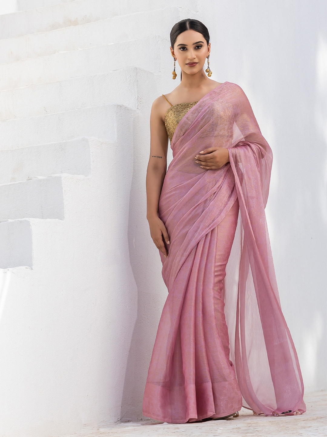

Swtantra Floral Printed Pure Chiffon Saree, Pink