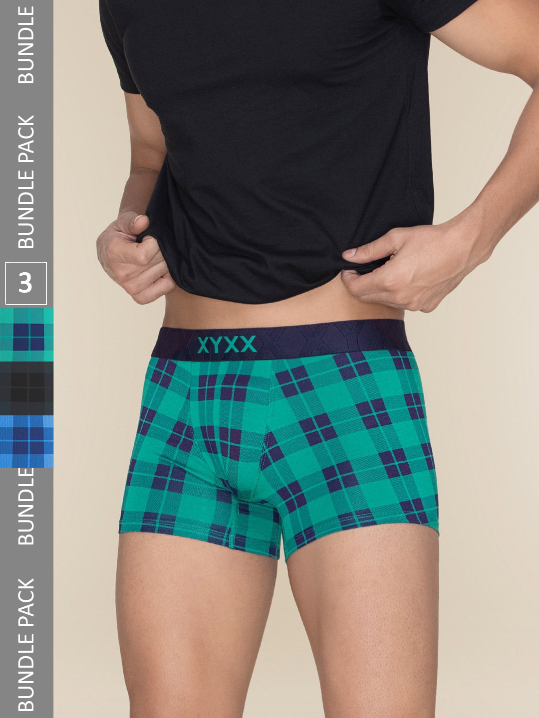 

XYXX Pack Of 3 Cotton Checked Trunks XYTRNK3PCKN985, Blue