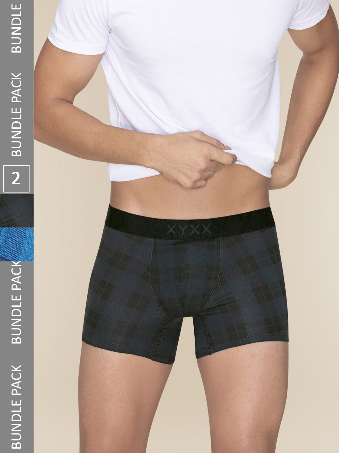 

XYXX Men Pack Of 2 Modal Checked Trunks XYTRNK2PCKN705, Blue