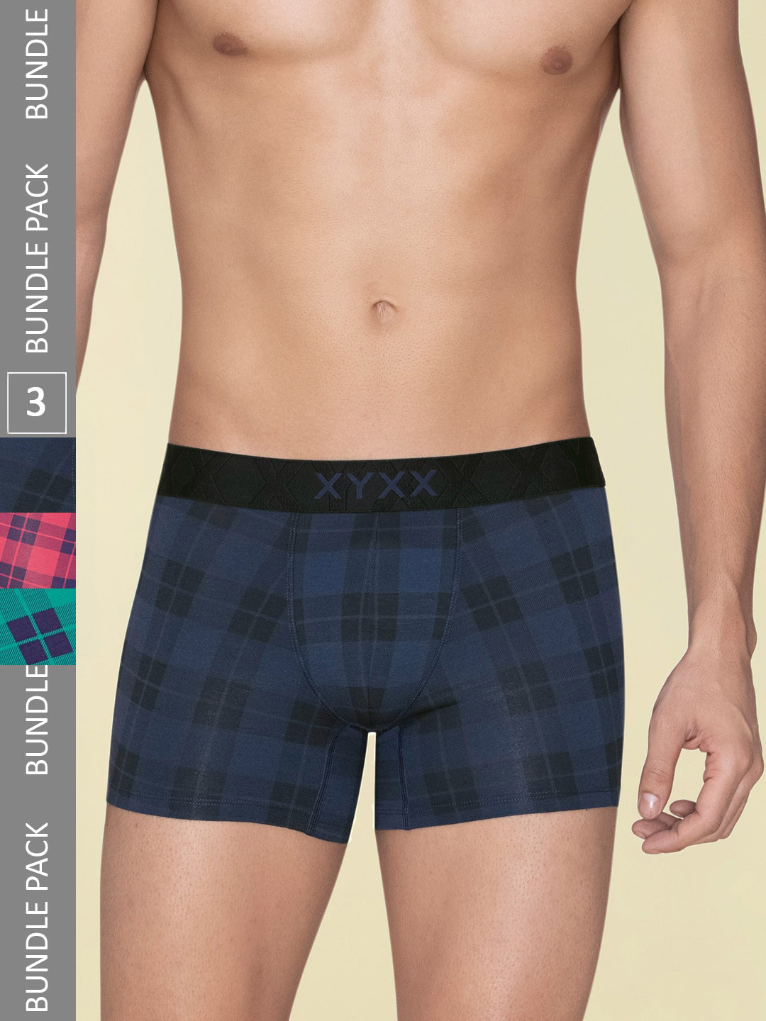 

XYXX Men Pack Of 3 Checked Trunks XYTRNK3PCKN989, Blue