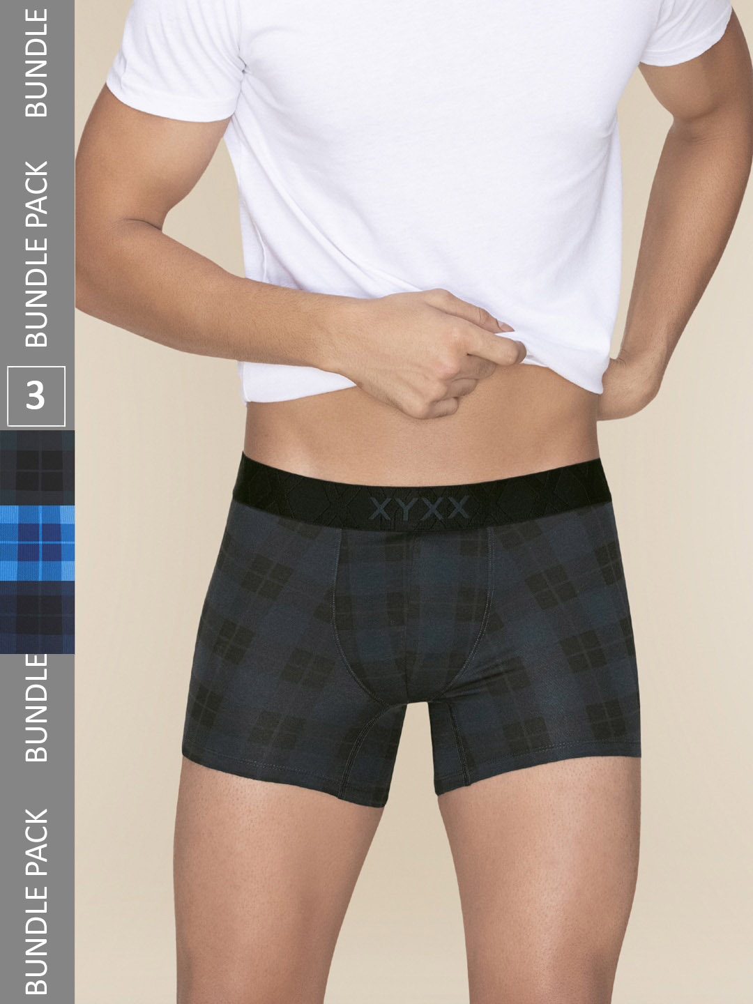 

XYXX Men Pack Of 3 Checked Trunks XYTRNK3PCKN981, Black