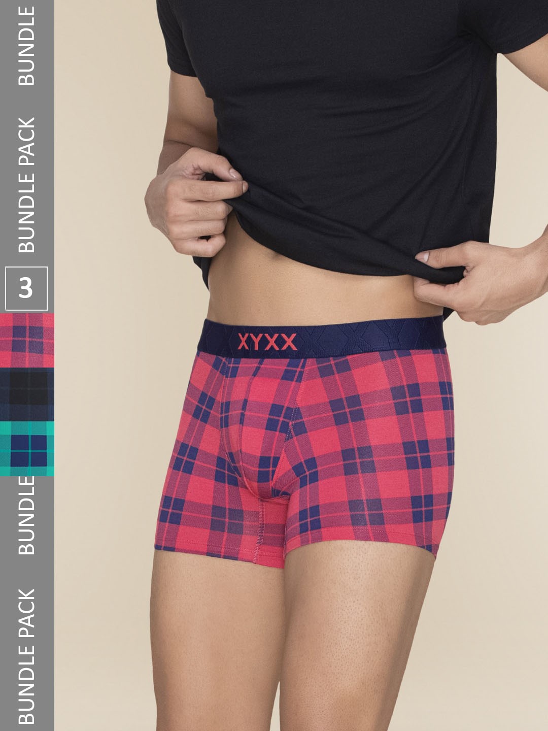 

XYXX Pack Of 3 Checked Trunks XYTRNK3PCKN989, Red