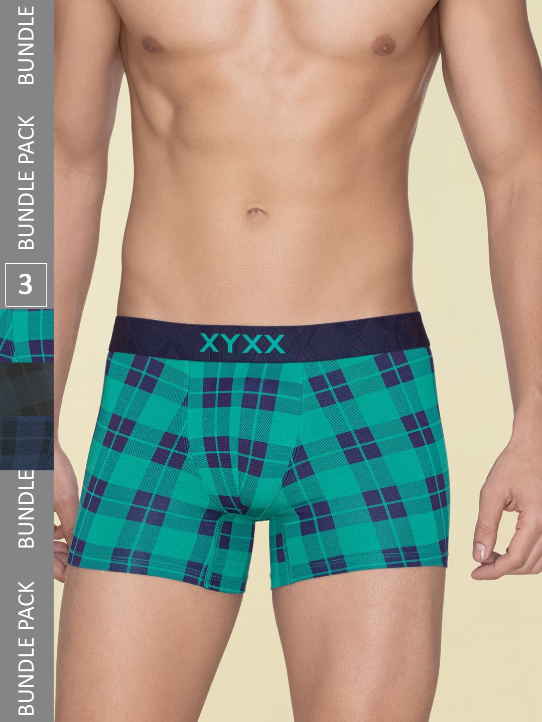 

XYXX Pack Of 3 Checked Mid-Rise Trunks XYTRNK3PCKN983, Green