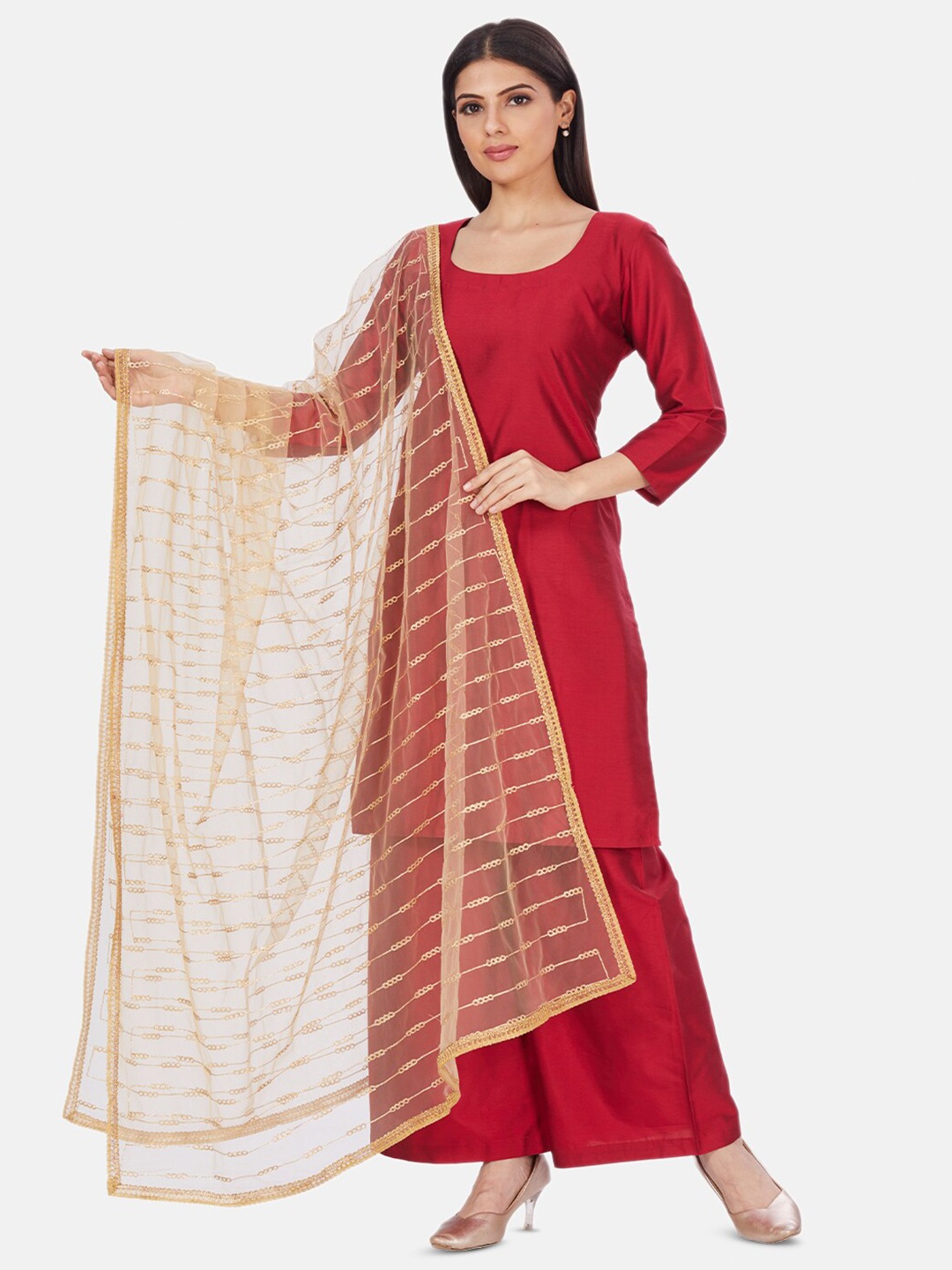 

Studio Shringaar Embroidered Dupatta with Sequinned, Gold
