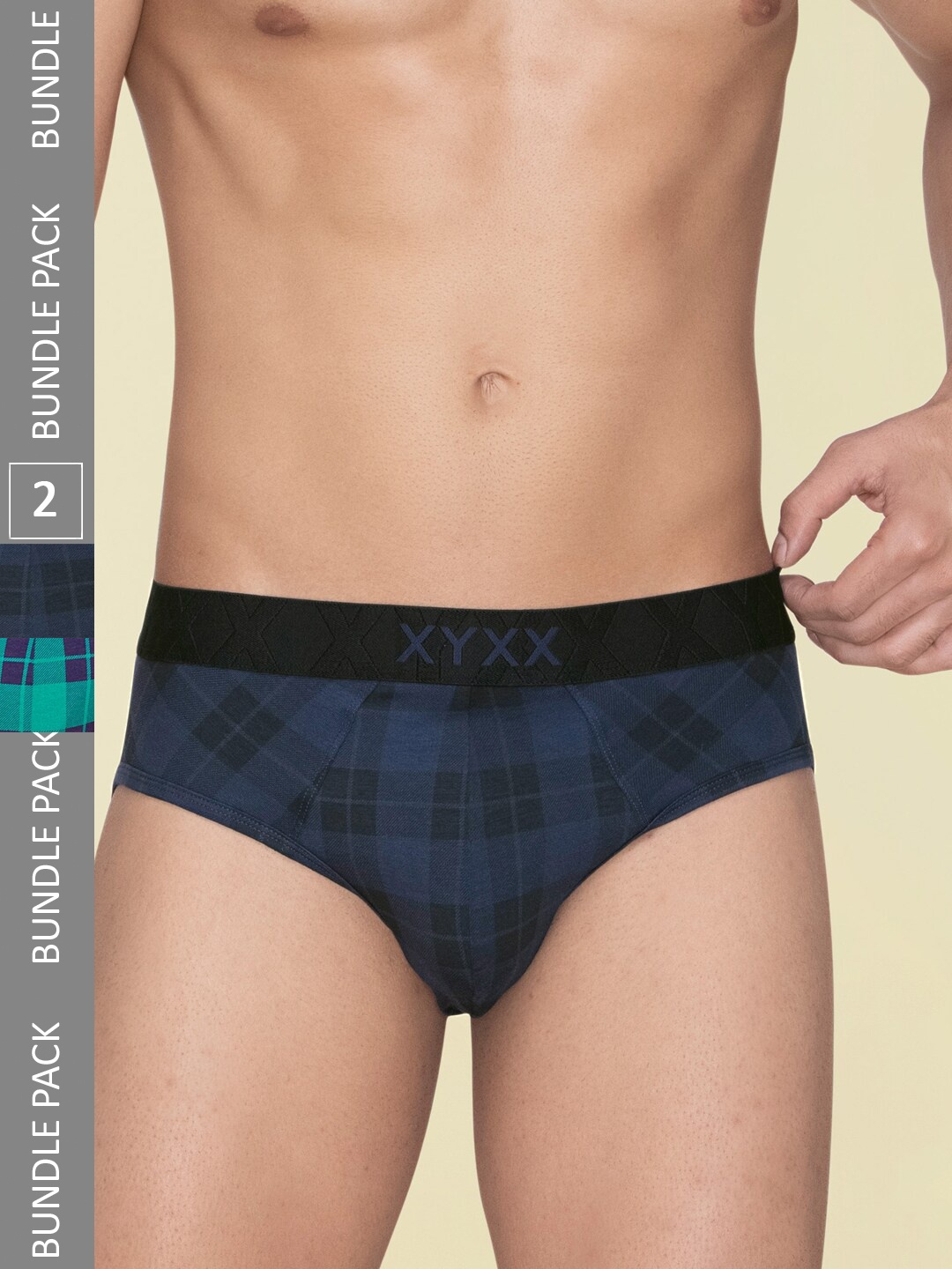 

XYXX Pack Of 2 Checked Anti Microbial Cotton Briefs XYBRF2PCKN746, Blue