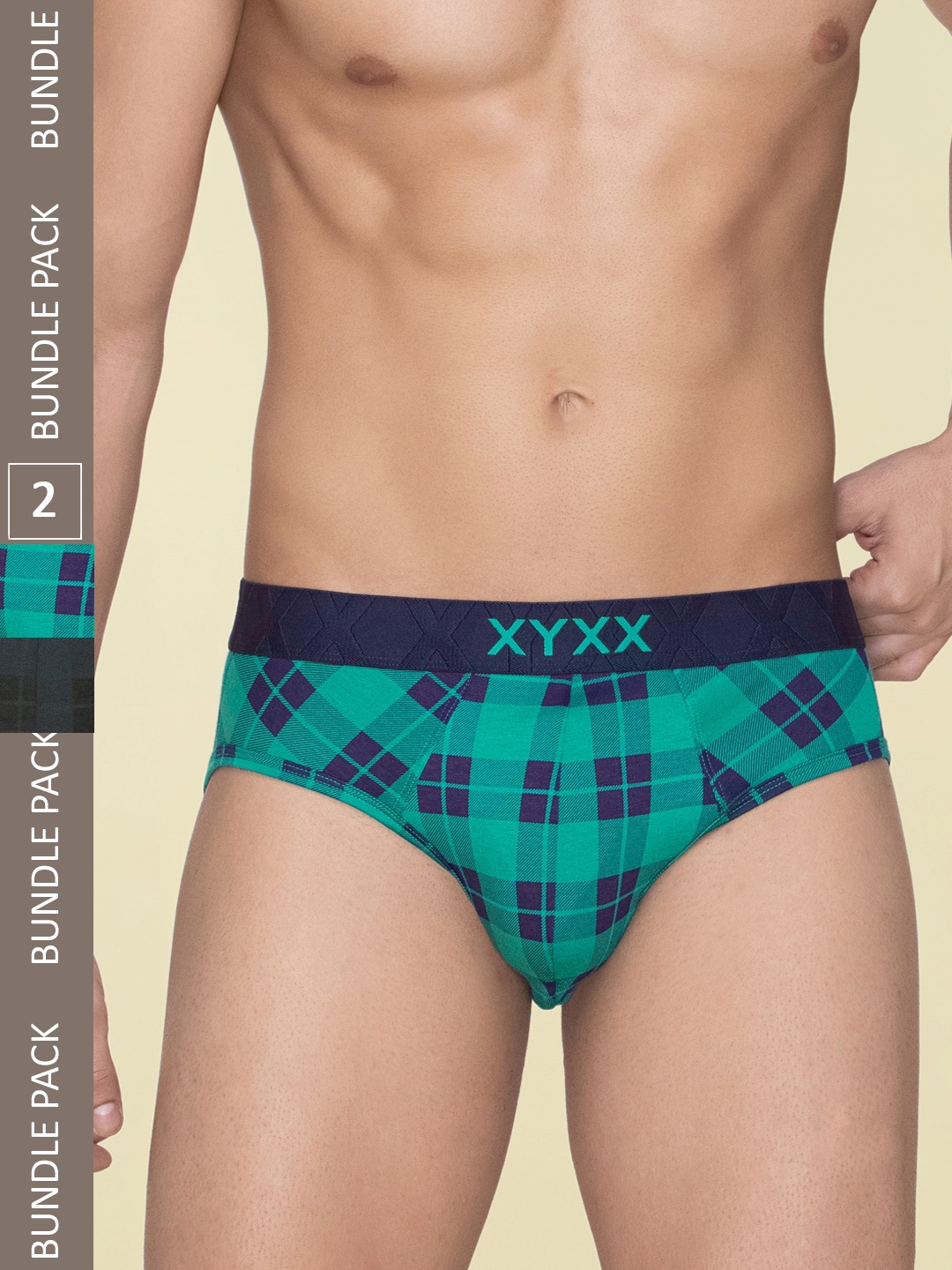 

XYXX Pack Of 2 Mid-Rise Checked Anti Microbial Basic BriefsXYBRF2PCKN743, Blue
