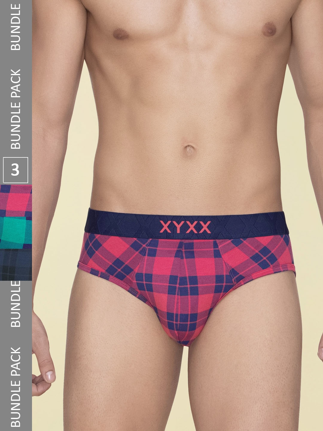 

XYXX Pack Of 3 Checked Anti Microbial Modal Briefs XYBRF3PCKN966, Red