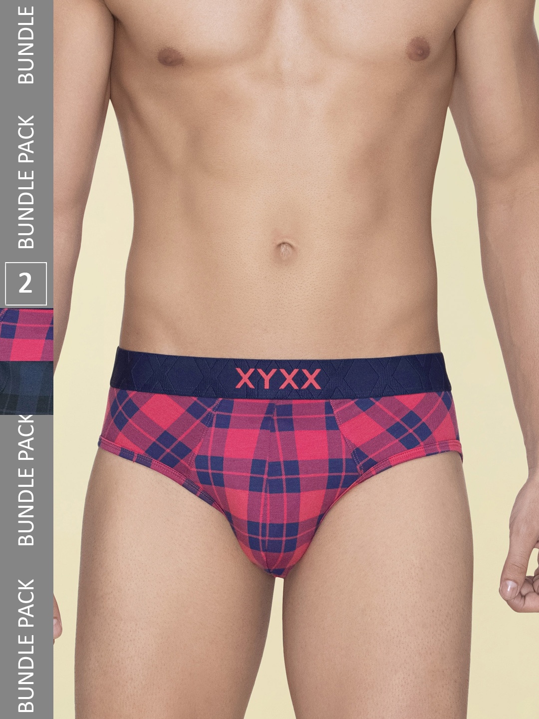 

XYXX Pack Of 2 Checked Basic Briefs XYBRF2PCKN745, Navy blue