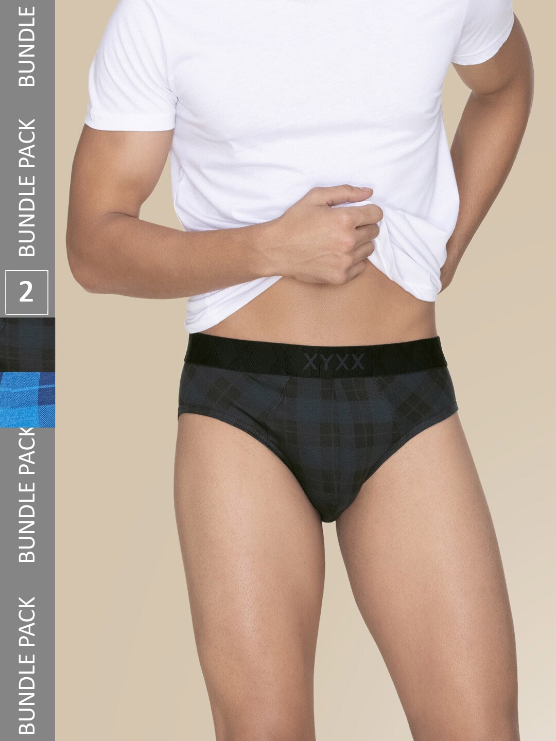 

XYXX Men Pack Of 2 Checked Anti Microbial Basic Briefs XYBRF2PCKN741, Black