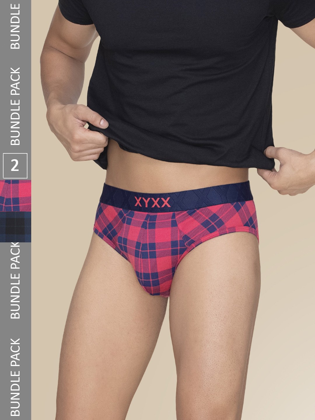 

XYXX Pack Of 2 Checked Anti Microbial Basic Briefs XYBRF2PCKN745, Pink