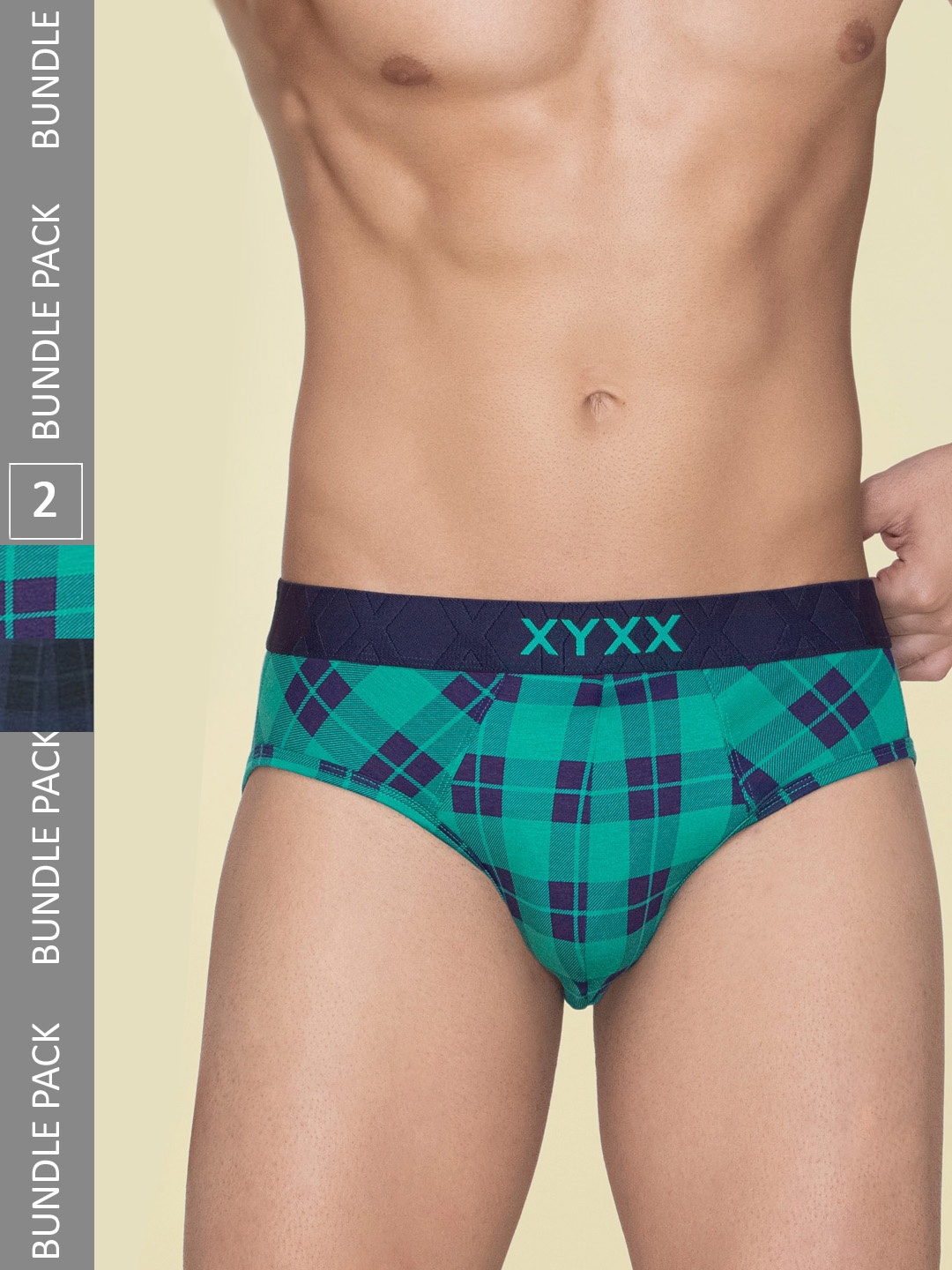 

XYXX Pack Of 2 Checks Anti Microbial Basic Briefs XYBRF2PCKN746, Green