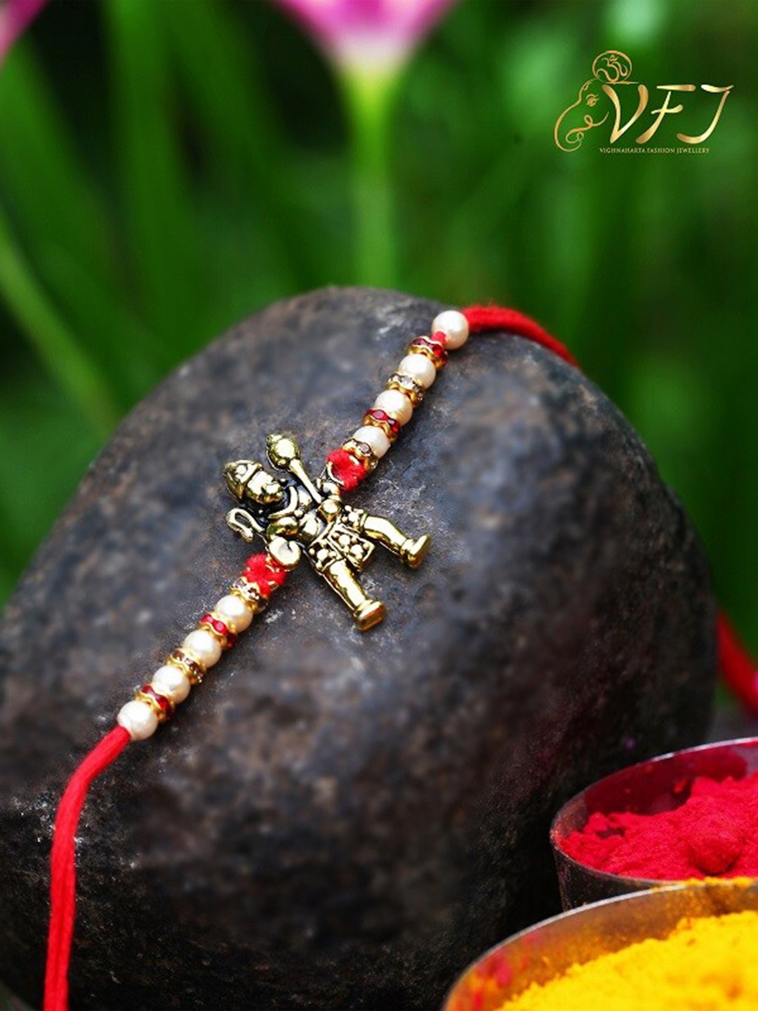 

Vighnaharta Boys Gold-Plated Jai Bajrang Bali Rakhi With Roli Chawal