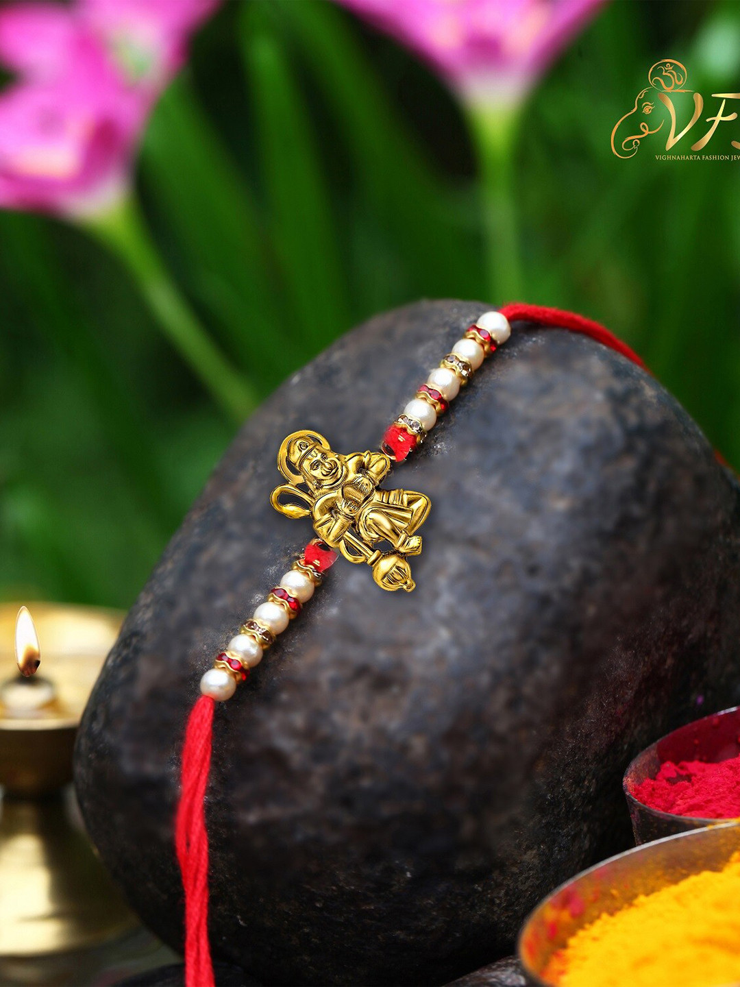 

Vighnaharta Boys Gold-Plated Beaded Hanuman Ji Rakhi