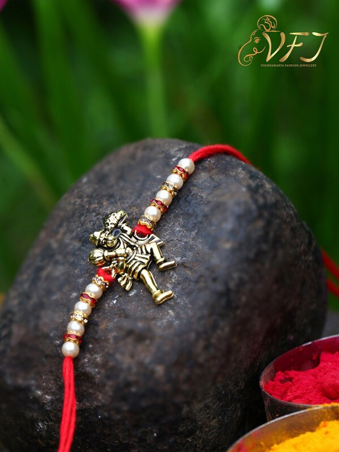 

Vighnaharta Boys Gold-Plated Lord Hanuman Charm Tie-Up Rakhi