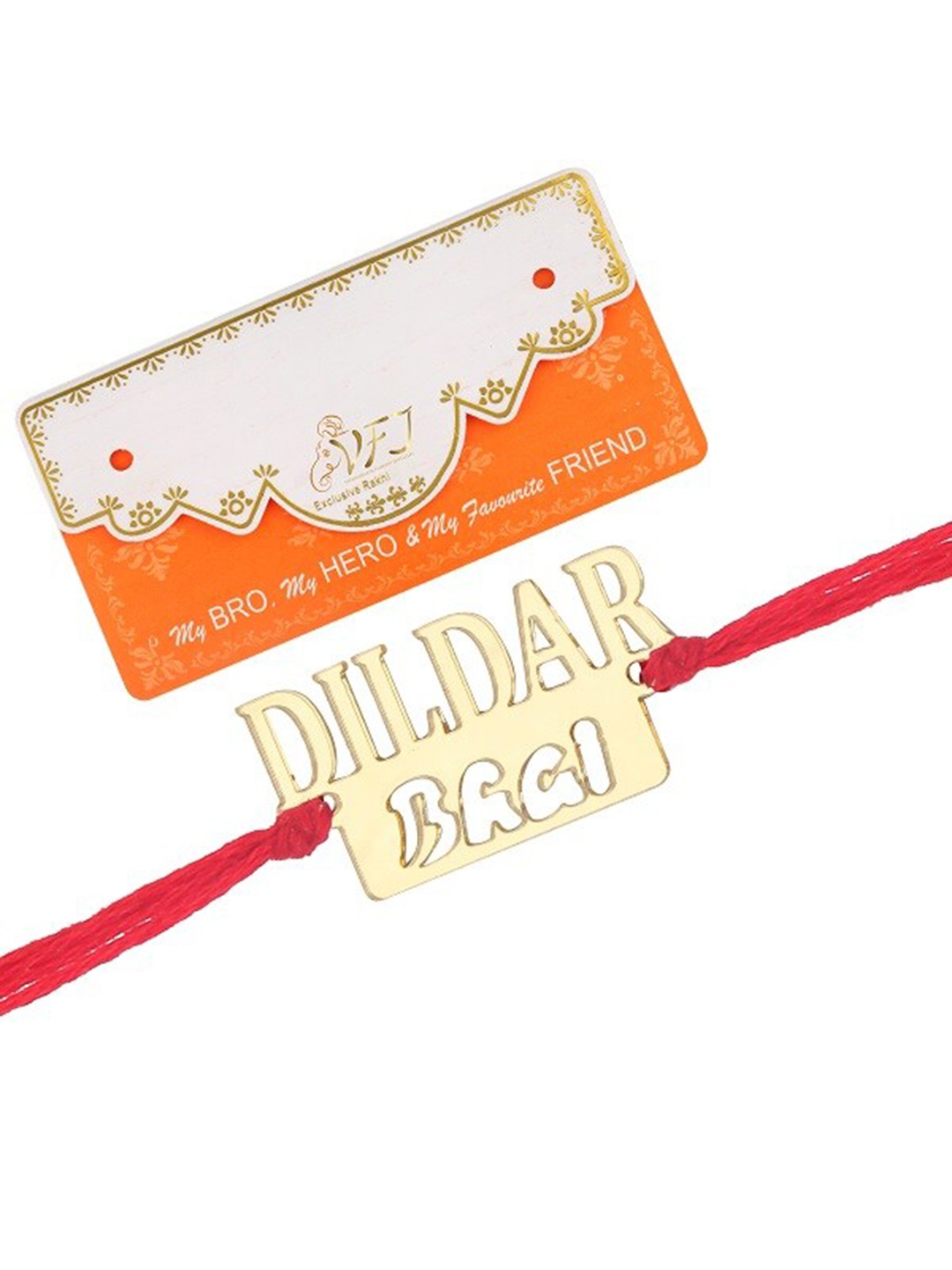 

Vighnaharta Boys Dildar Bhai Design Fancy Rakhi With Greeting Card, Gold