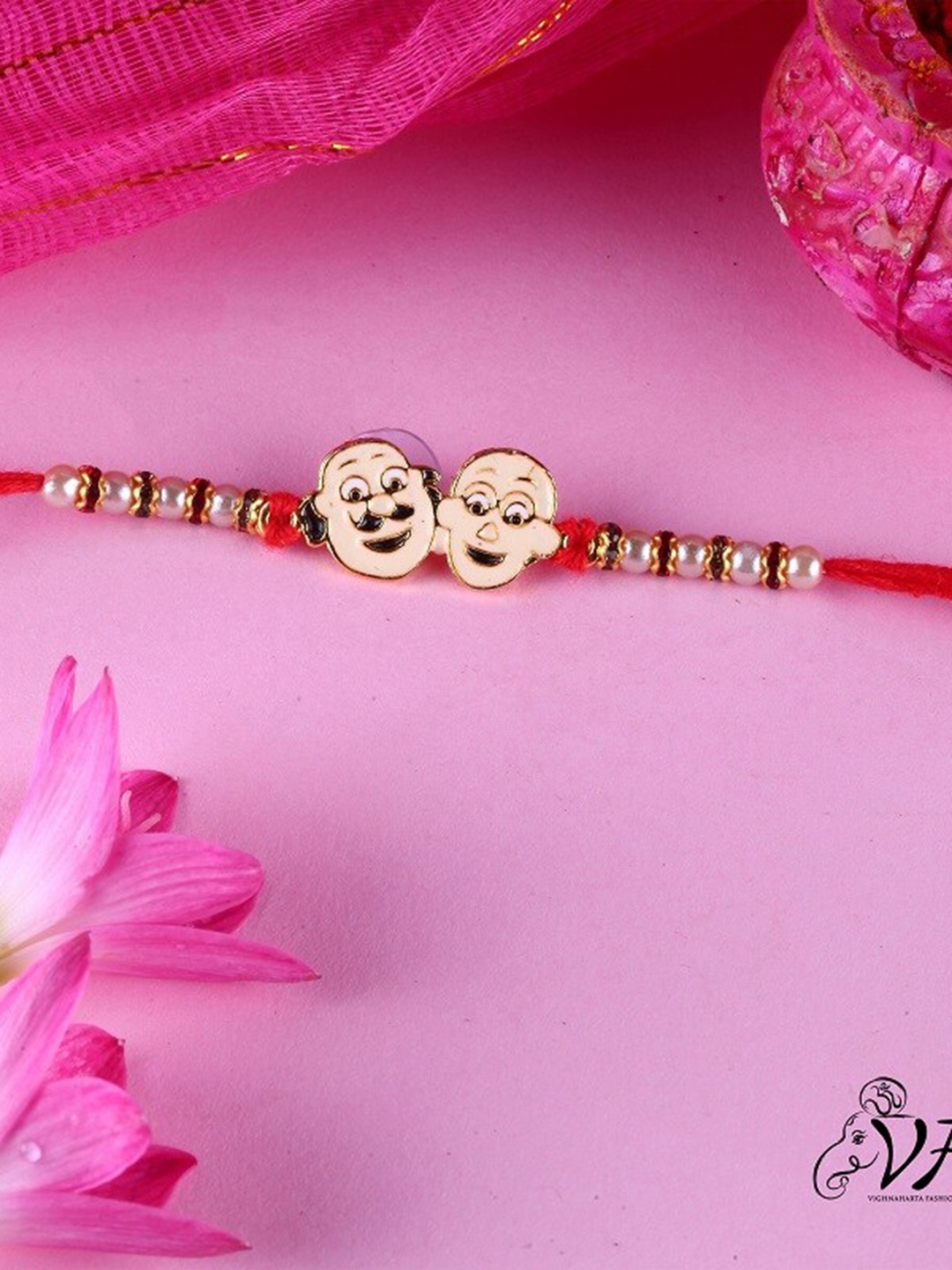 

Vighnaharta Boys Motu Patlu Cartoon Pearls Beaded Rakhi, Gold