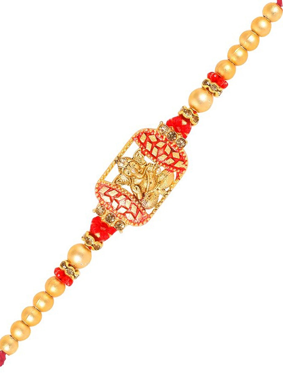 

Vighnaharta Boys Gold & Rhodium-Plated Stones Studded & Beaded Sidhivinayak Rakhi