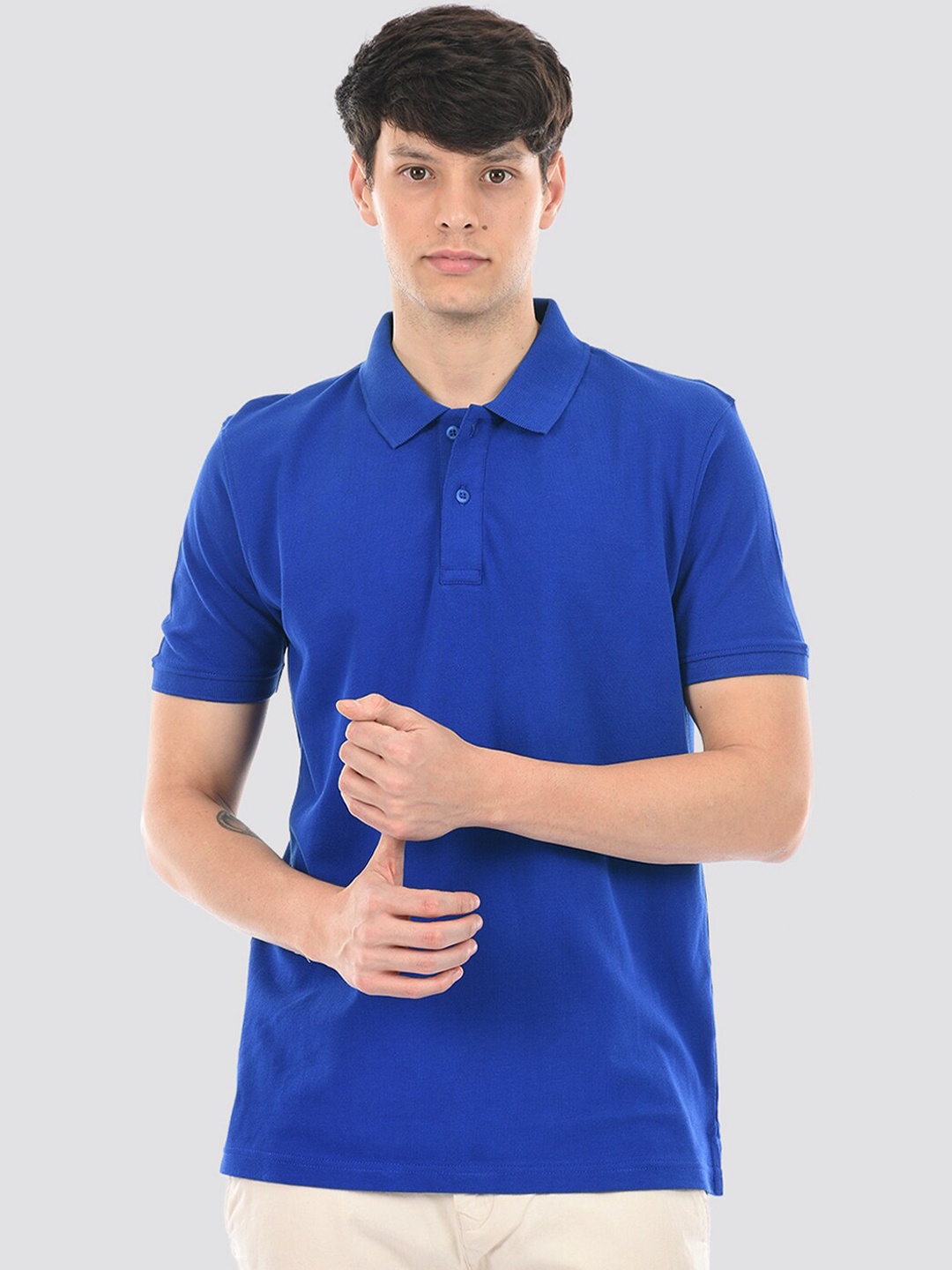 

ONEWAY Men Solid Polo Collar Cotton T-Shirt, Blue