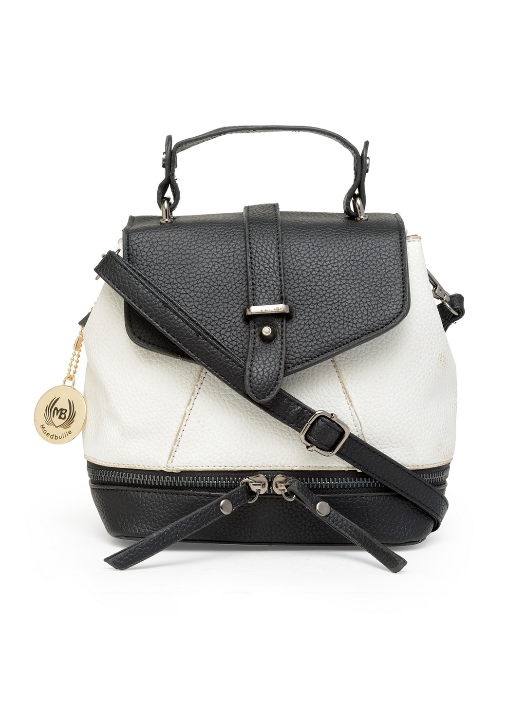 

Moedbuille Women Black & White Textured Backpack