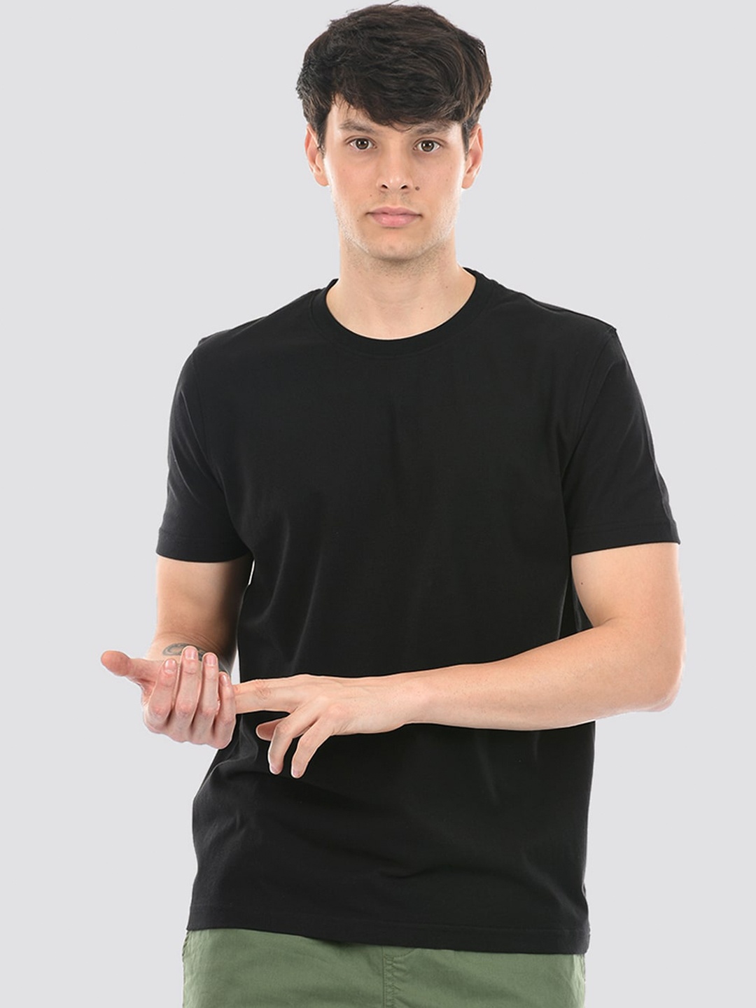 

ONEWAY Cotton Round Neck T-Shirt, Black