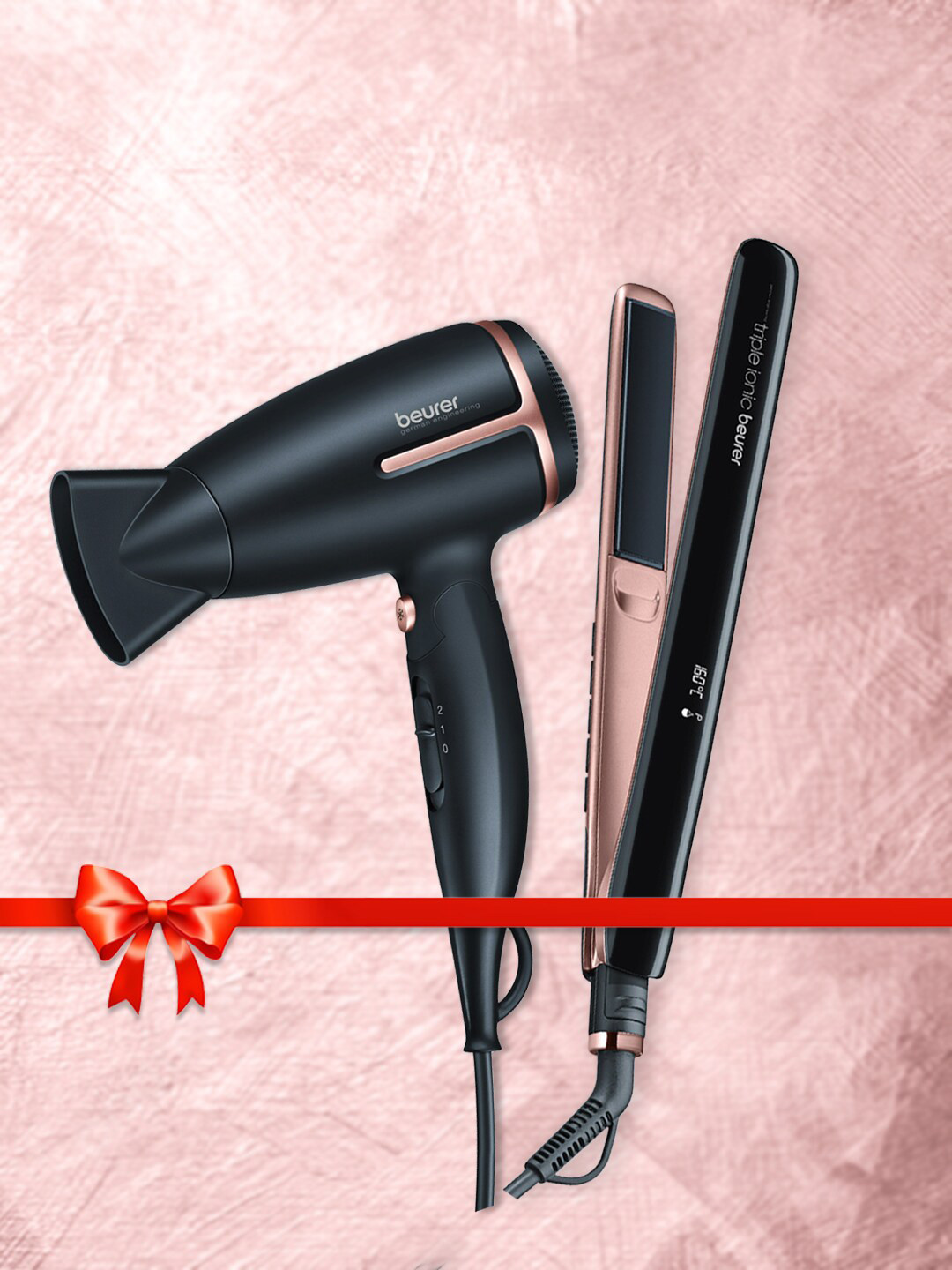 

beurer Style Pro High End Triple Ionic Hair Straightener & 1600 W Travel Hair Dryer- Black