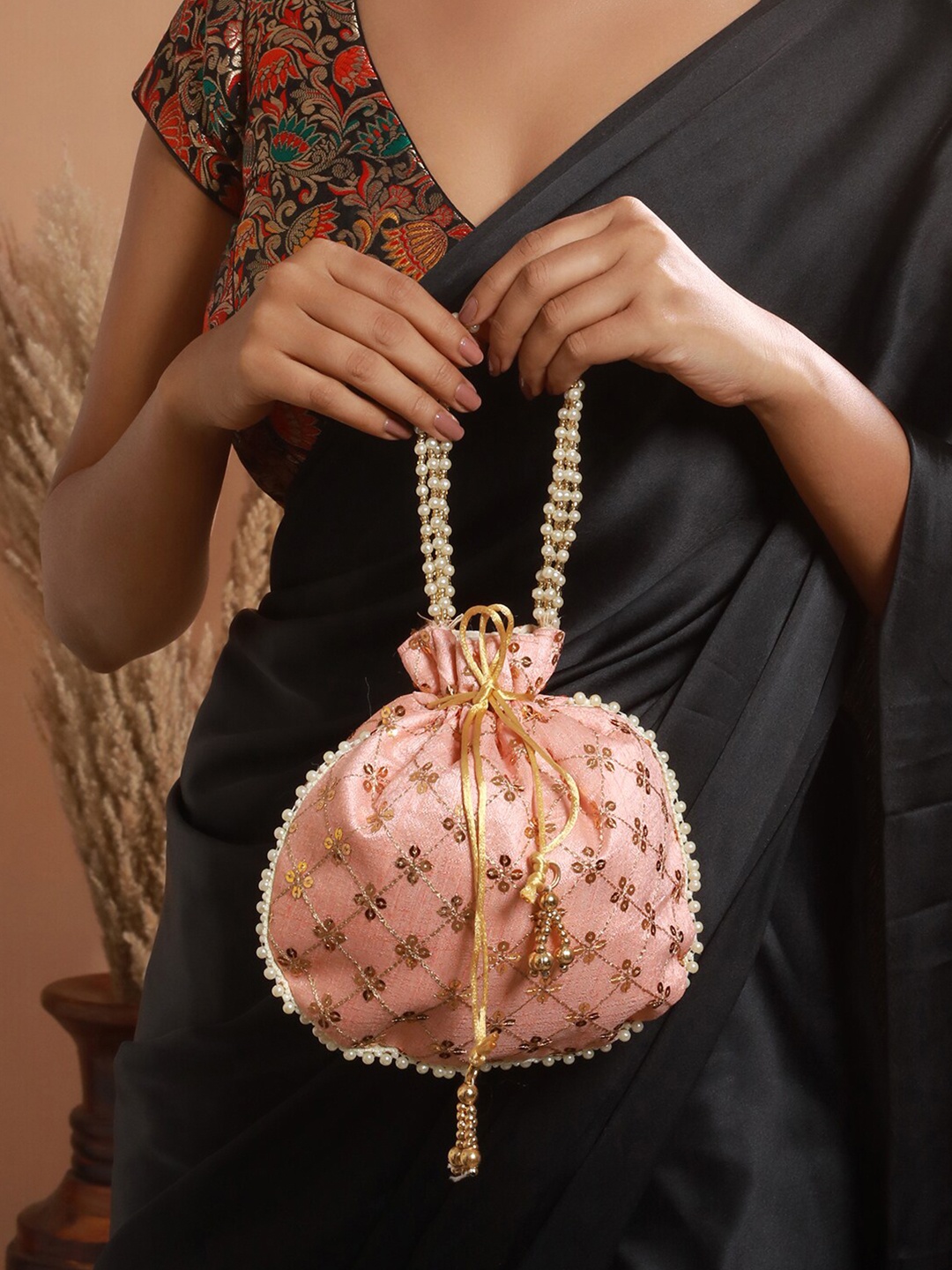 

Anouk Embroidered Potli Clutch, Peach