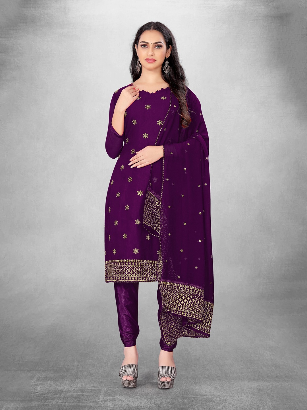 

KALINI Sequinned Embellished Unstitched Dress Material, Purple