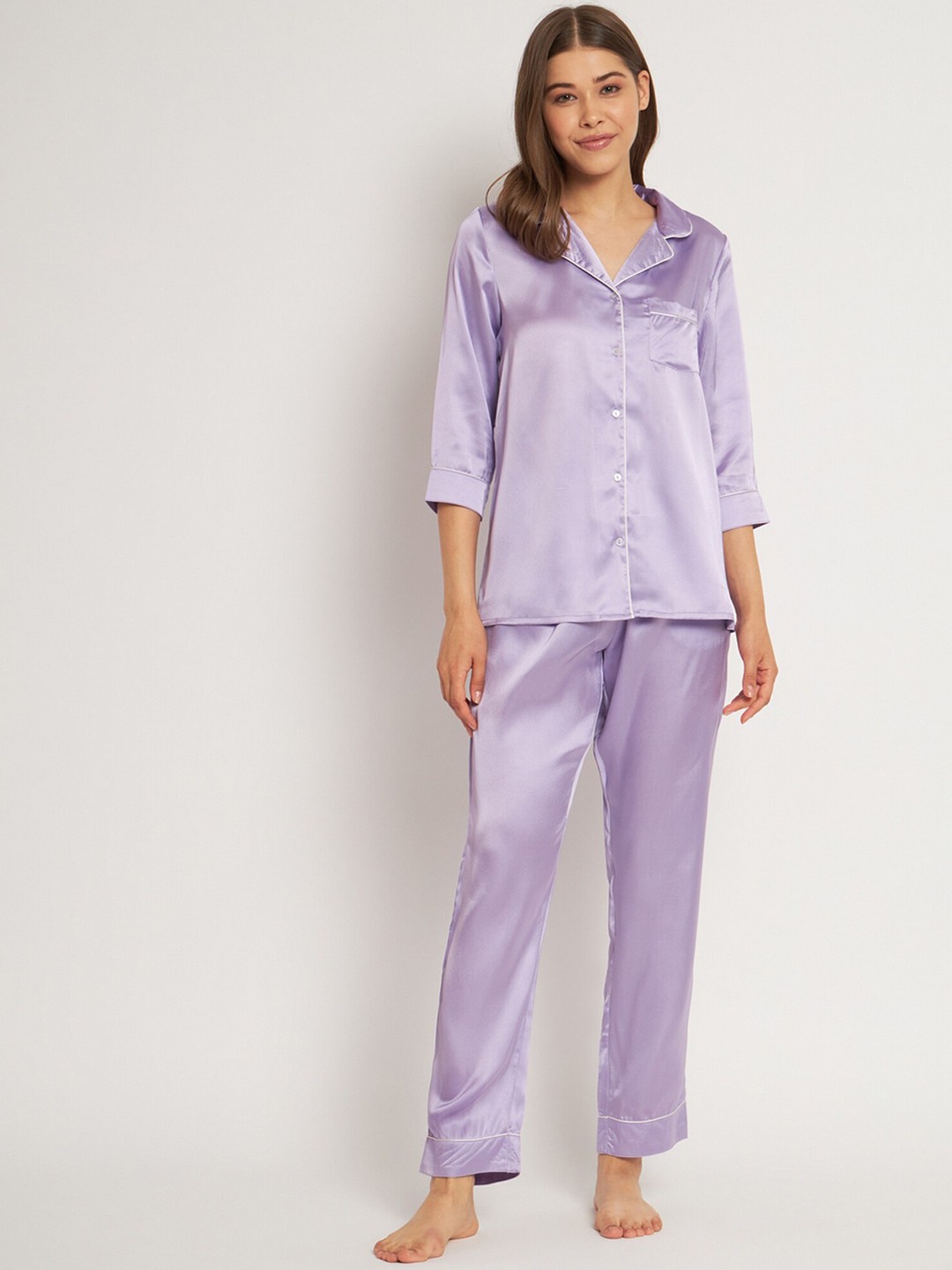 

HERE&NOW Satin Night suit, Purple
