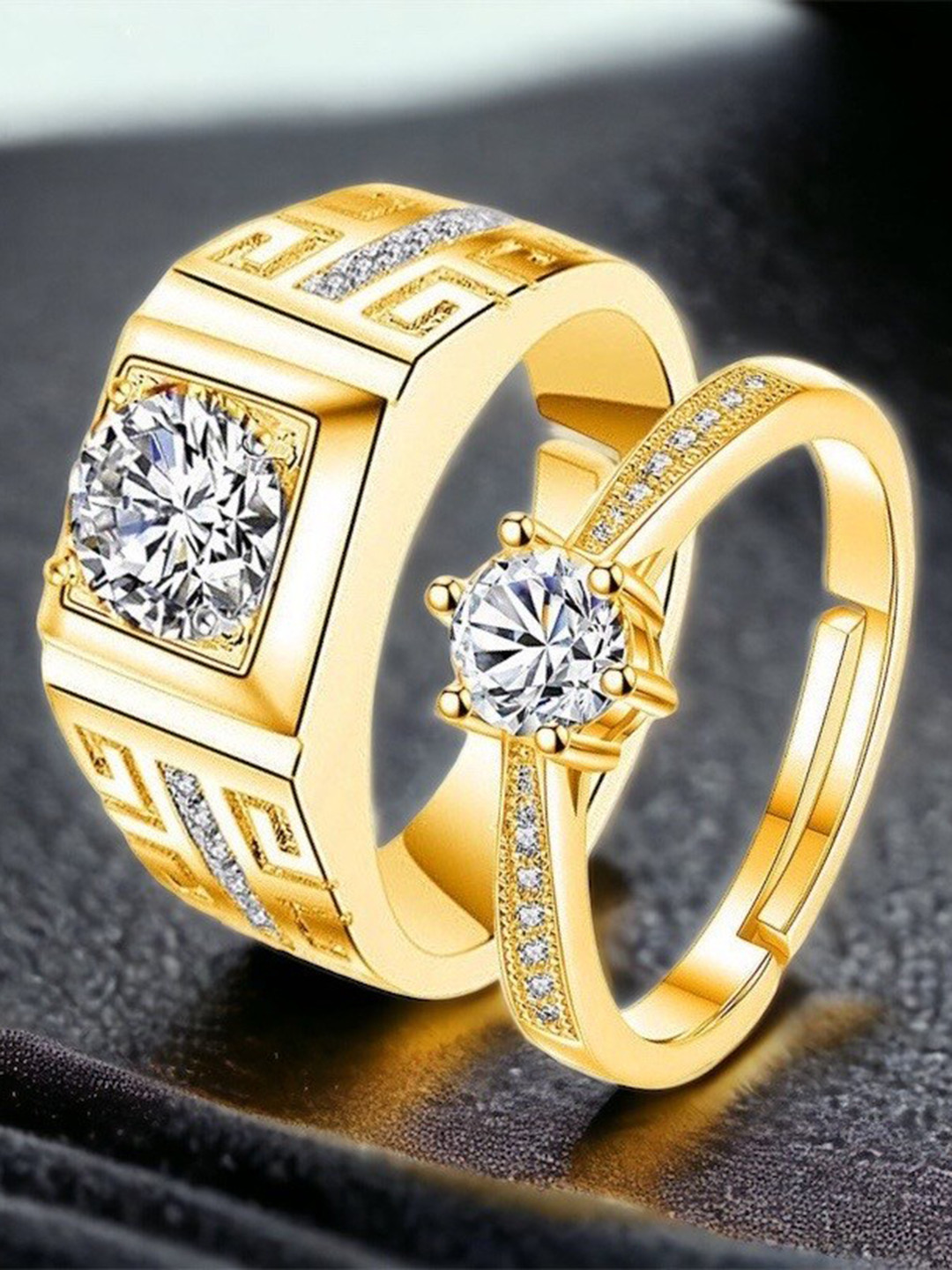 

MYKI Unisex Set Of 2 Gold-Plated Adjustable Couple Rings