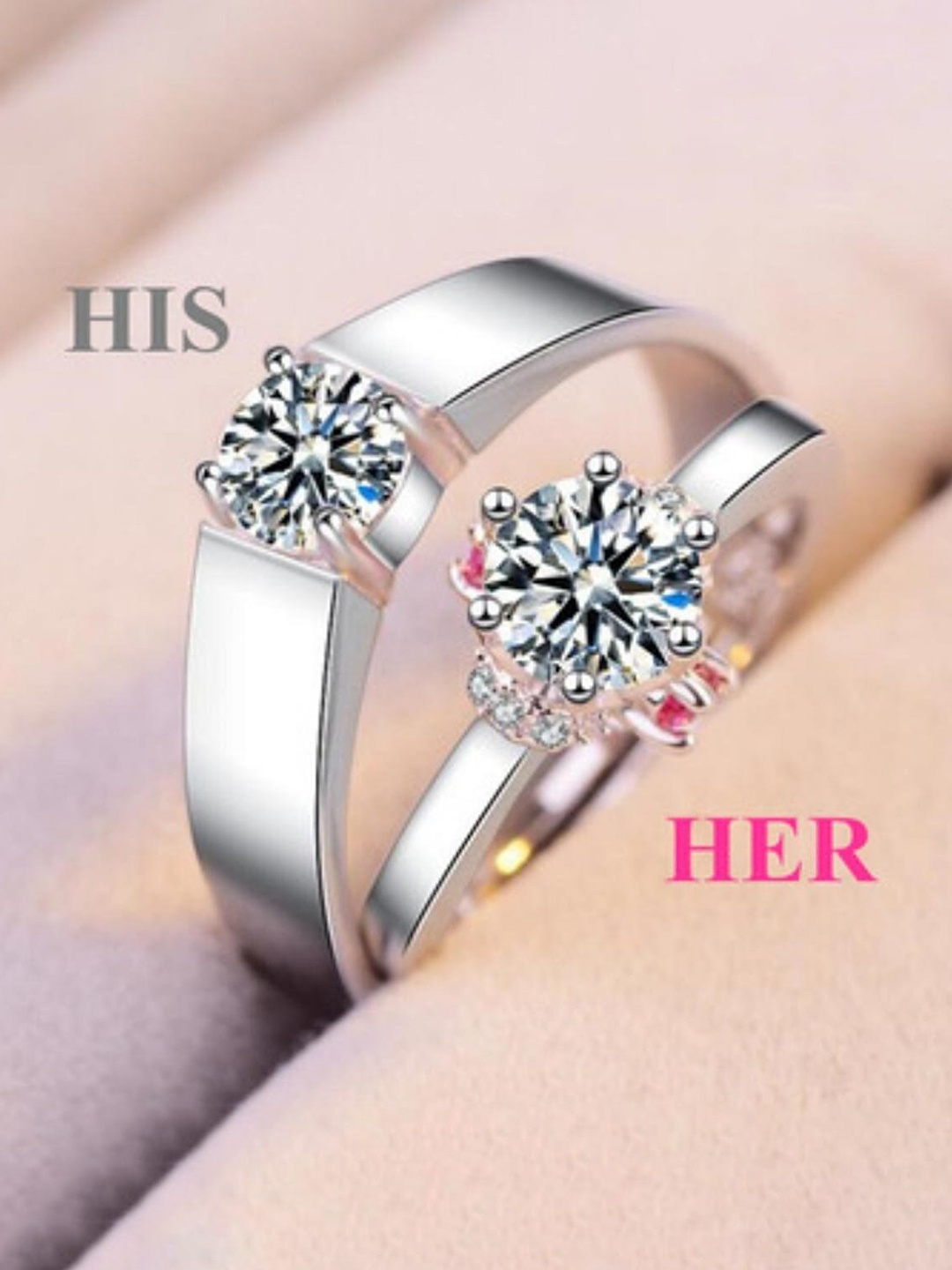 

MYKI Unisex Set Of 2 Silver-Plated CZ-Studded Adjustable Couple Finger Rings
