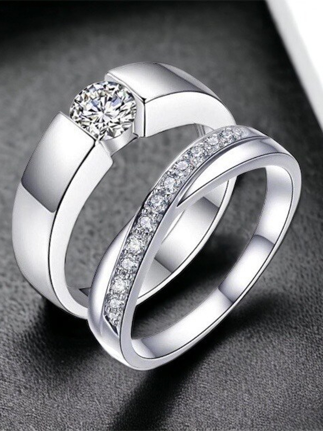

MYKI Unisex Set Of 2 Silver-Plated Couple Rings
