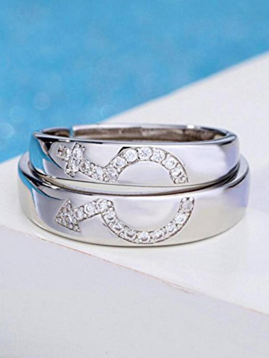 

MYKI Unisex Set Of 2 Silver-Plated Couple Adjustable Finger Rings