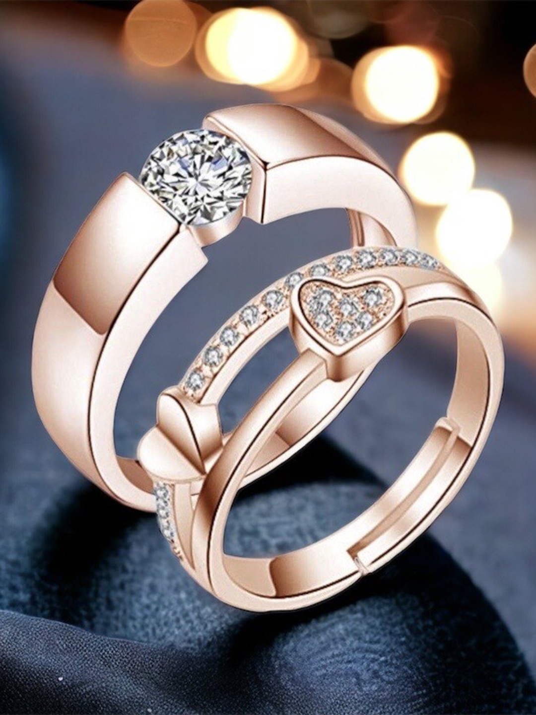 

MYKI Unisex Set Of 2 Silver-Plated CZ-Studded Adjustable Couple Rings