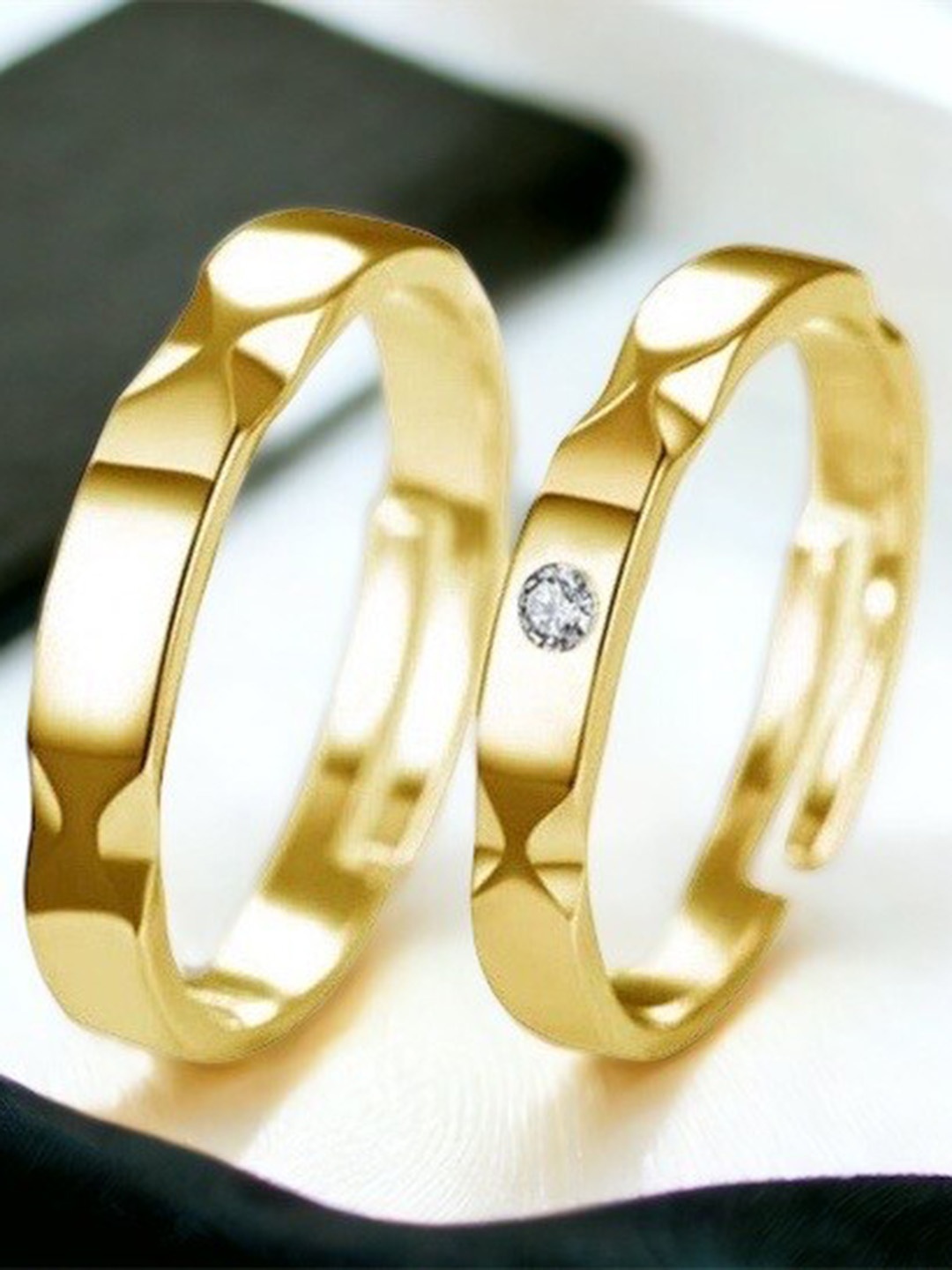 

MYKI Unisex Set Of 2 Stainless Steel Gold-Plated Elegance & Rich Couple Ring