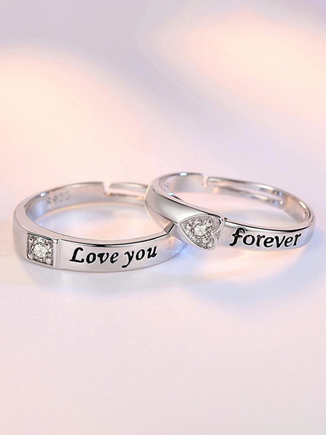 

MYKI Unisex Set Of 2 Silver-Plated & CZ-Studded Couple Adjustable Finger Rings