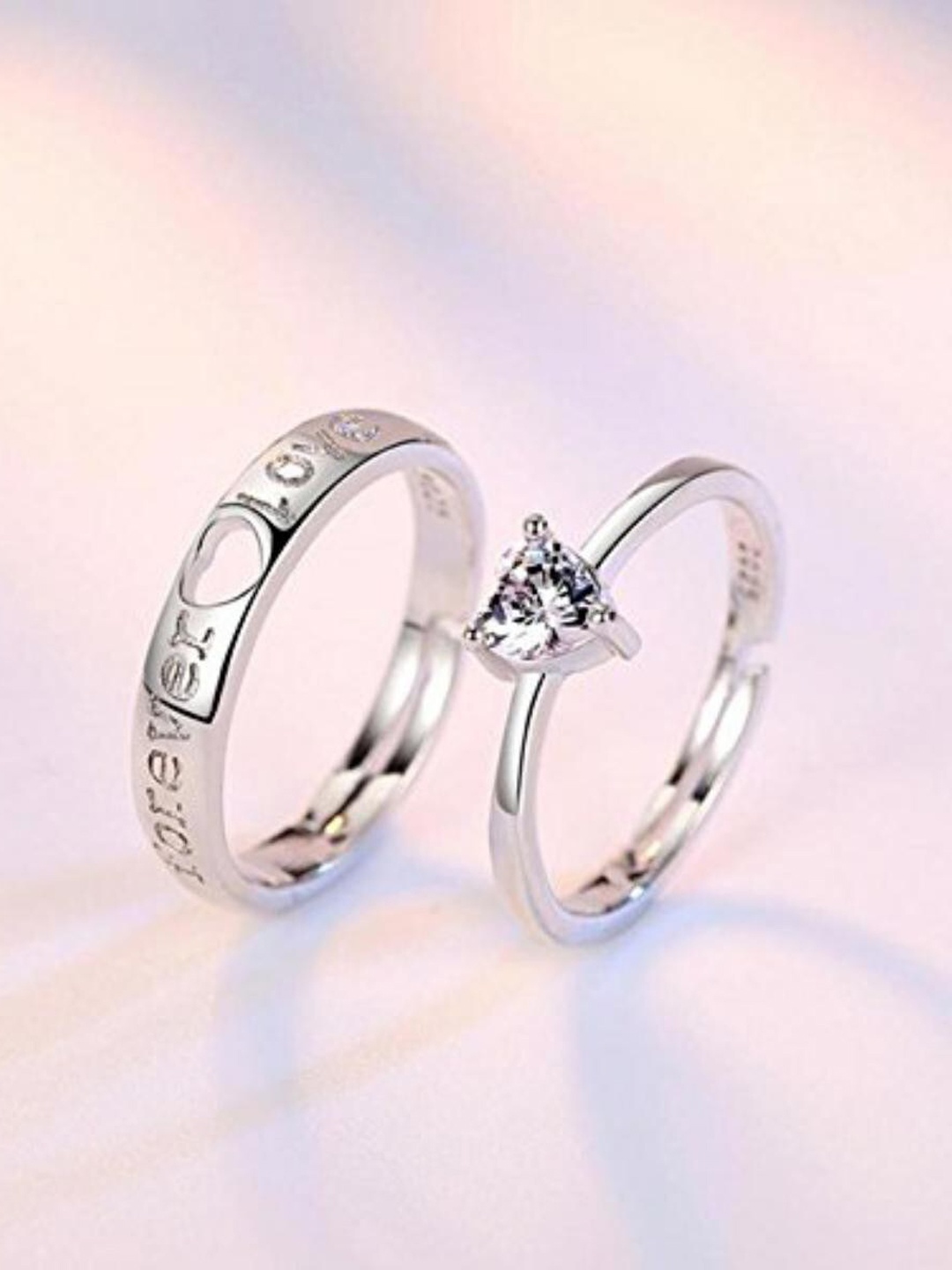 

MYKI Unisex Set of 2 92.5 Gold-Plated CZ-Studded Couple Adjustable Finger Rings, Silver