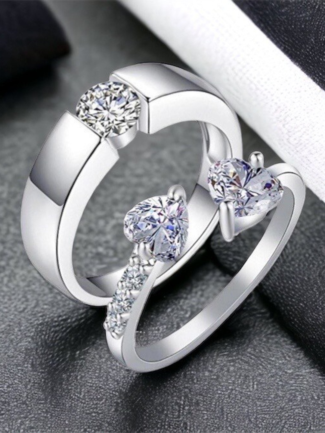 

MYKI Unisex Set Of 2 Silver-Plated & CZ-Studded Couple Adjustable Finger Rings