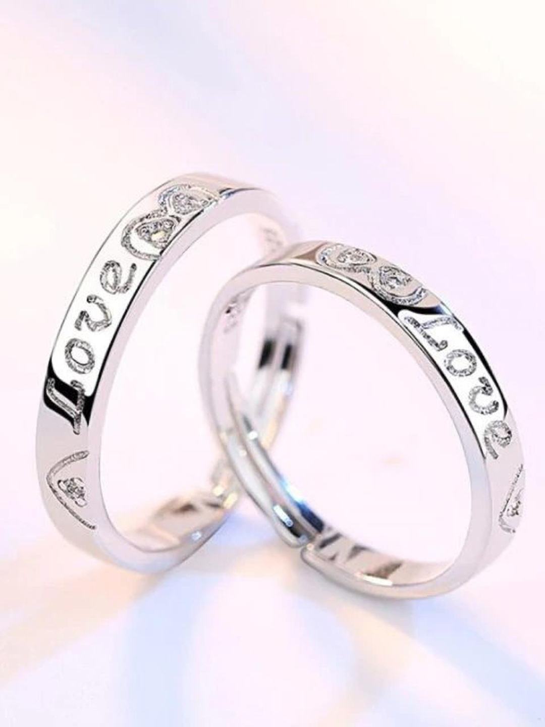 

MYKI Unisex Set Of 2 Silver-plated & CZ-Studded Adjustable Couple Rings