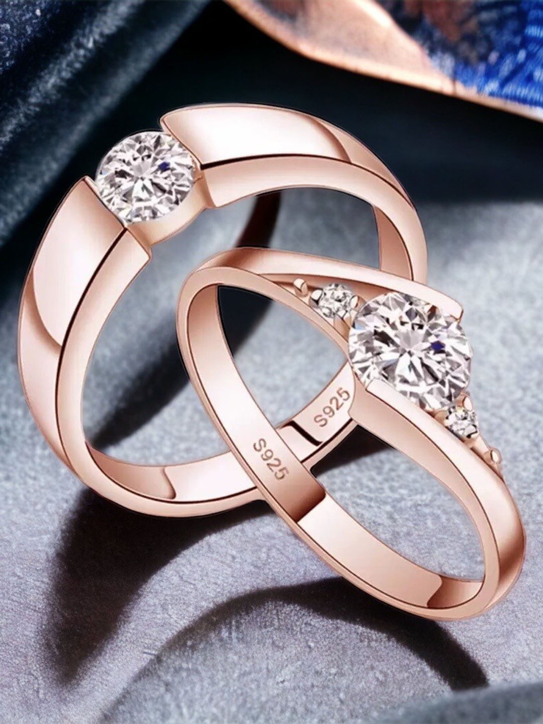 

MYKI Unisex Set Of 2 Rose Gold-Plated CZ-Studded Couple Adjustable Finger Rings