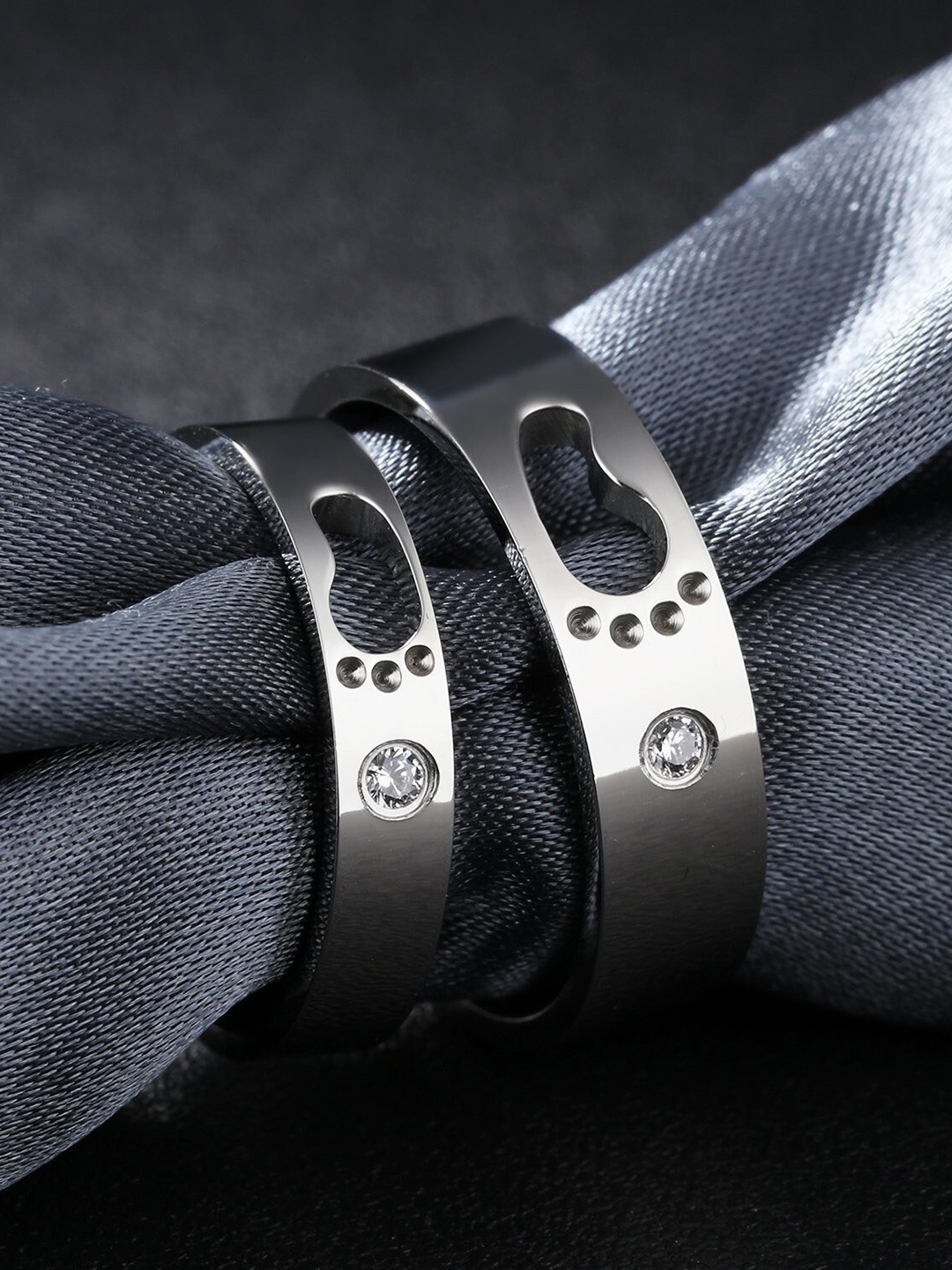 

MYKI Set of 2 Silver-Plated Cubic Zirconia-Studded Finger Rings