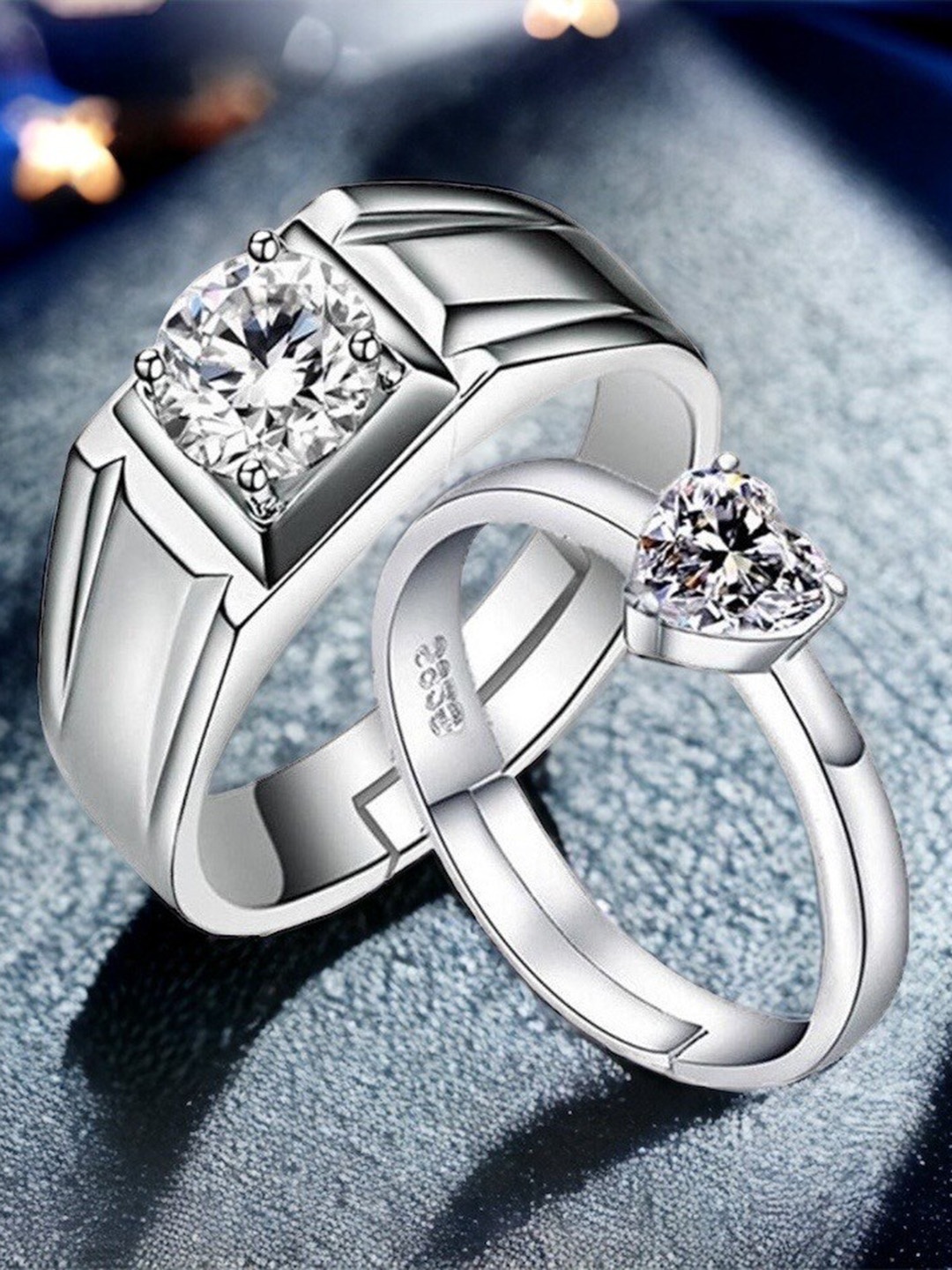 

MYKI Set of 2 Silver-Plated Cubic Zirconia-Studded Adjustable Couple Rings