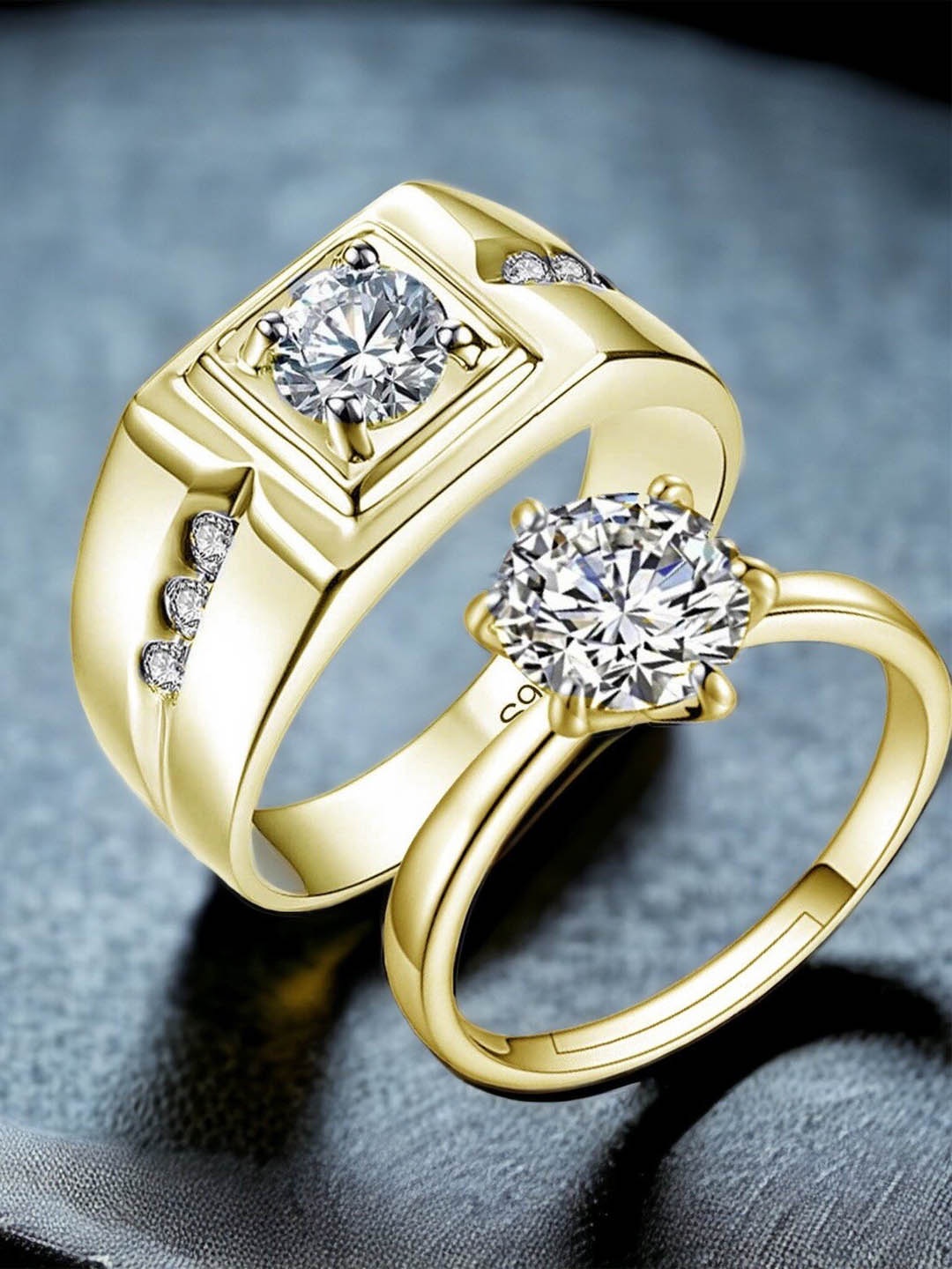 

MYKI Set Of 2 Gold-Plated Stainless Steel Cubic Zirconia-Studded Couple Finger Rings