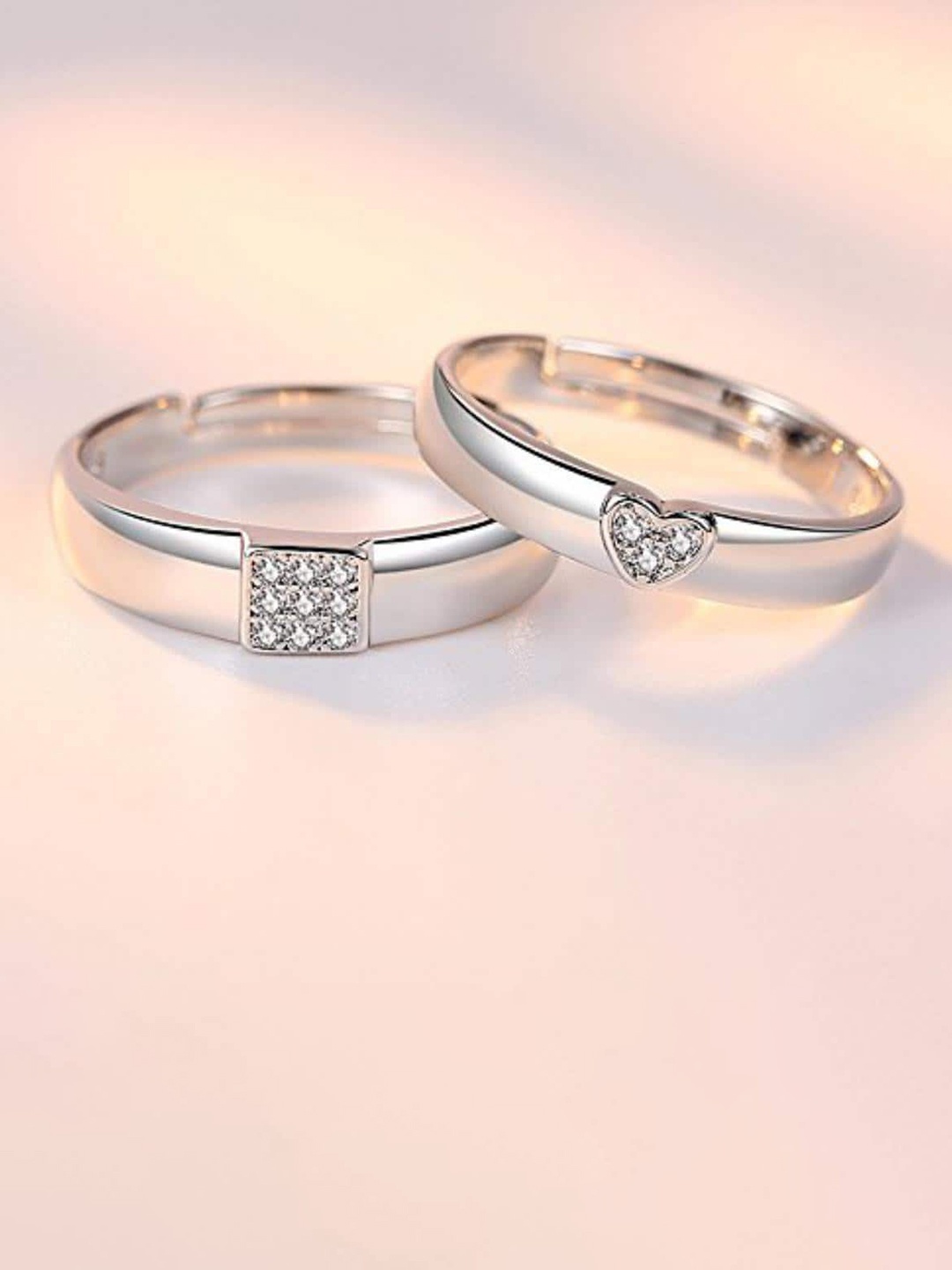 

MYKI Set Of 2 Silver-Plated Cubic Zirconia-Studded Adjustable Couple Rings