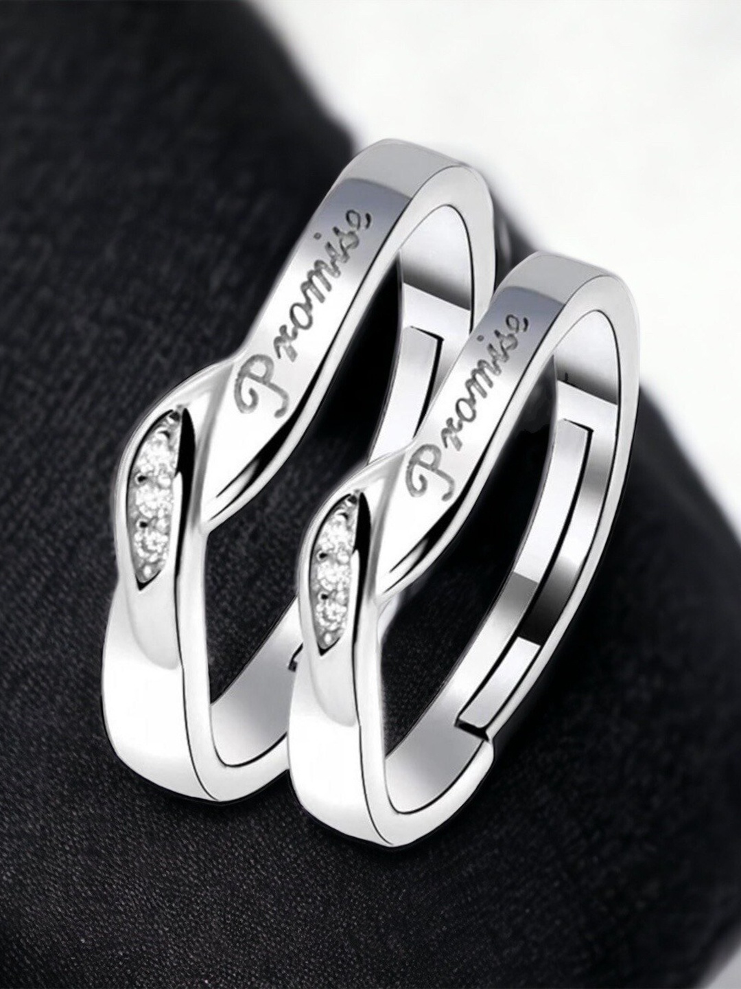 

MYKI Set Of 2 Silver-Plated CZ Studded Adjustable Couple Rings