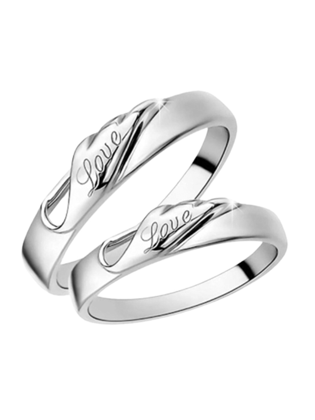 

MYKI Set of 2 Silver-Plated CZ-Studded Couple Adjustable Finger Rings
