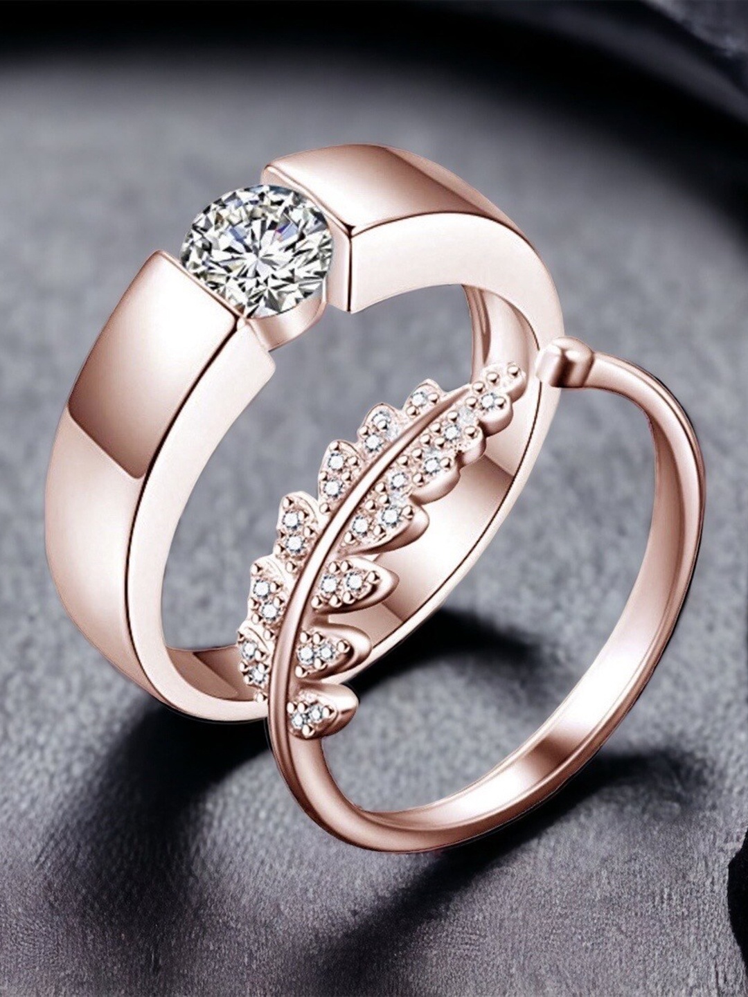 

MYKI Set Of 2 Rose Gold-Plated CZ-Studded Couple Adjustable Finger Rings