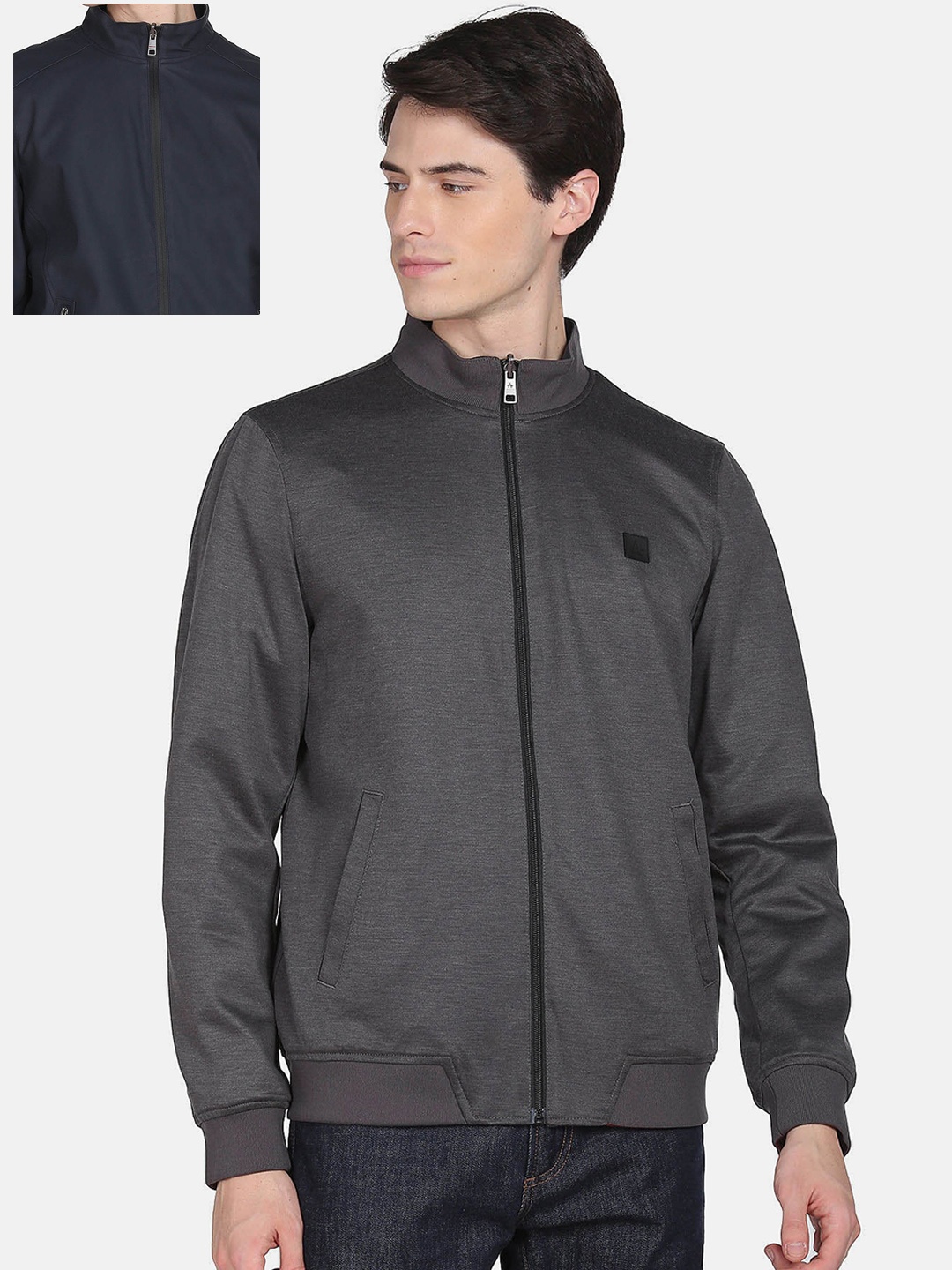 

Arrow Sport Stand Collar Reversible Bomber Jacket, Navy blue